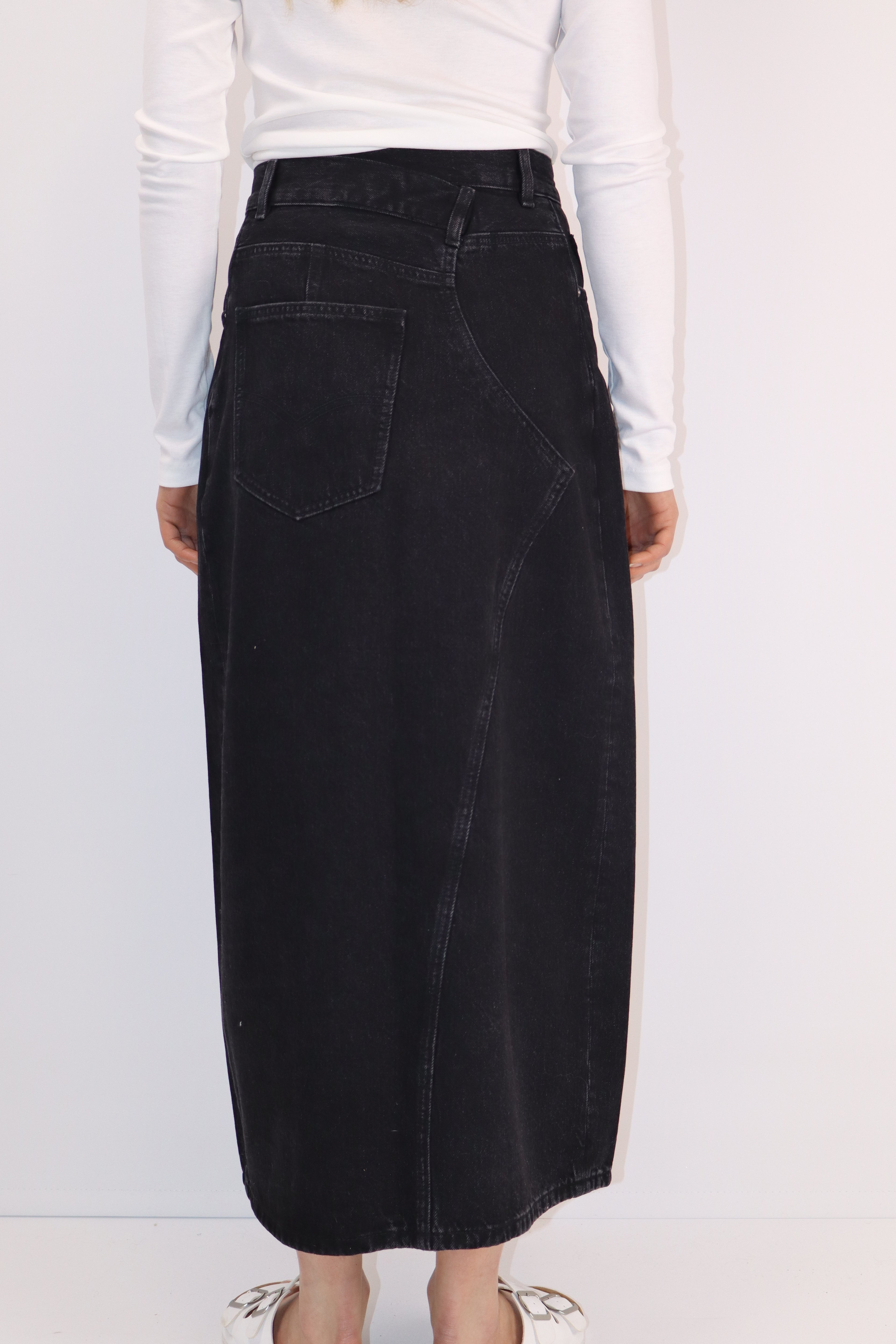 Midi Denim Skirt with Front Slit