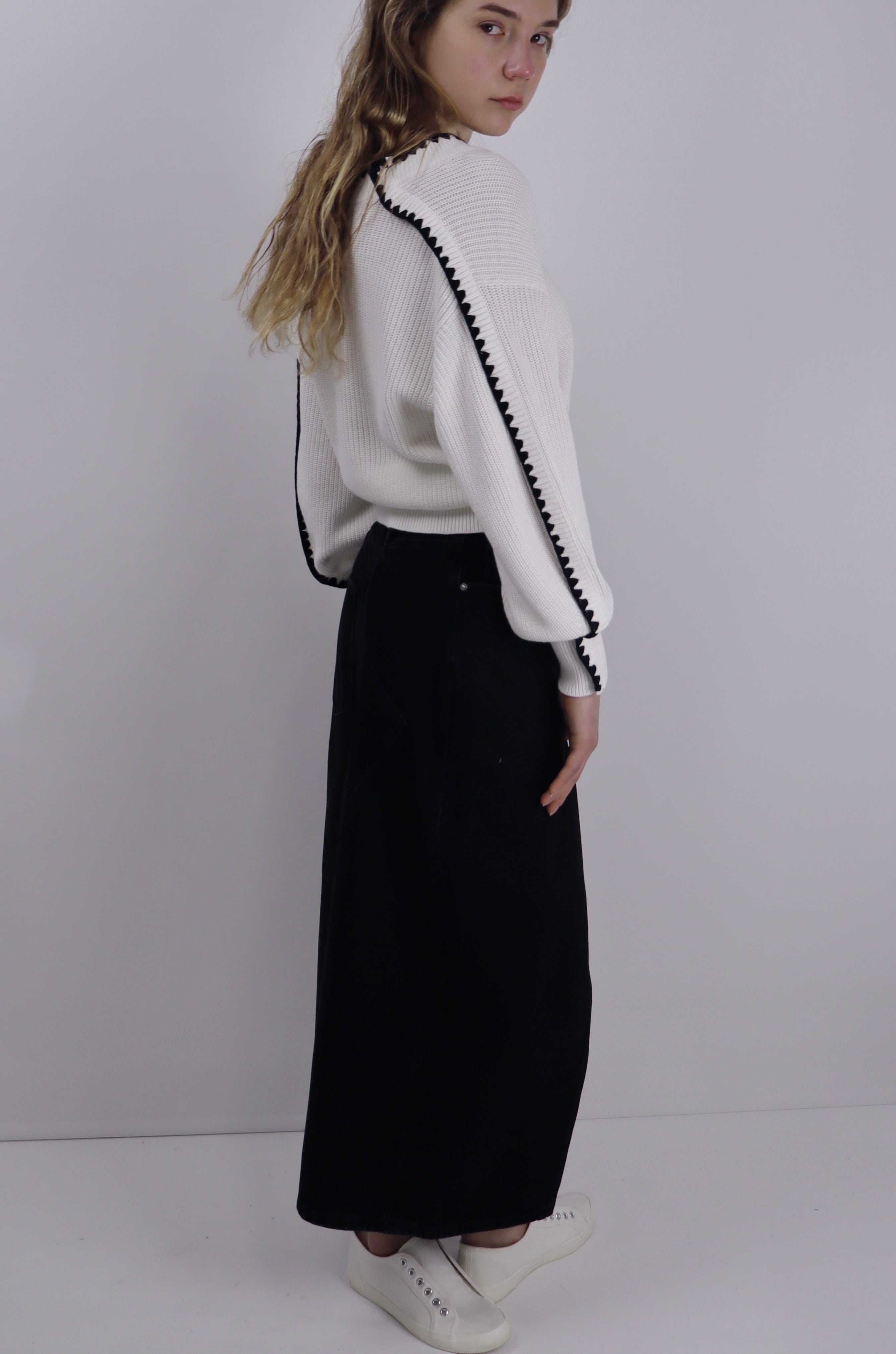 Midi Denim Skirt with Front Slit