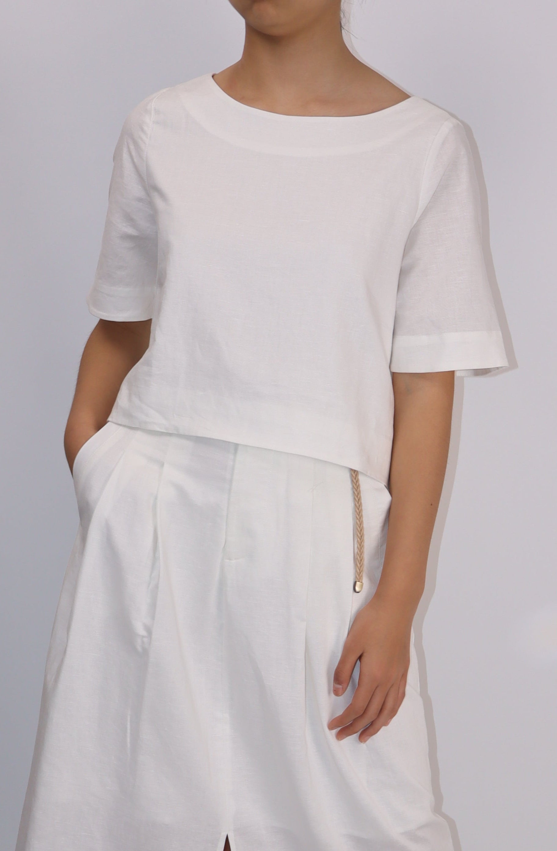 Everyday Linen-Cotton Crop Top|Natural White