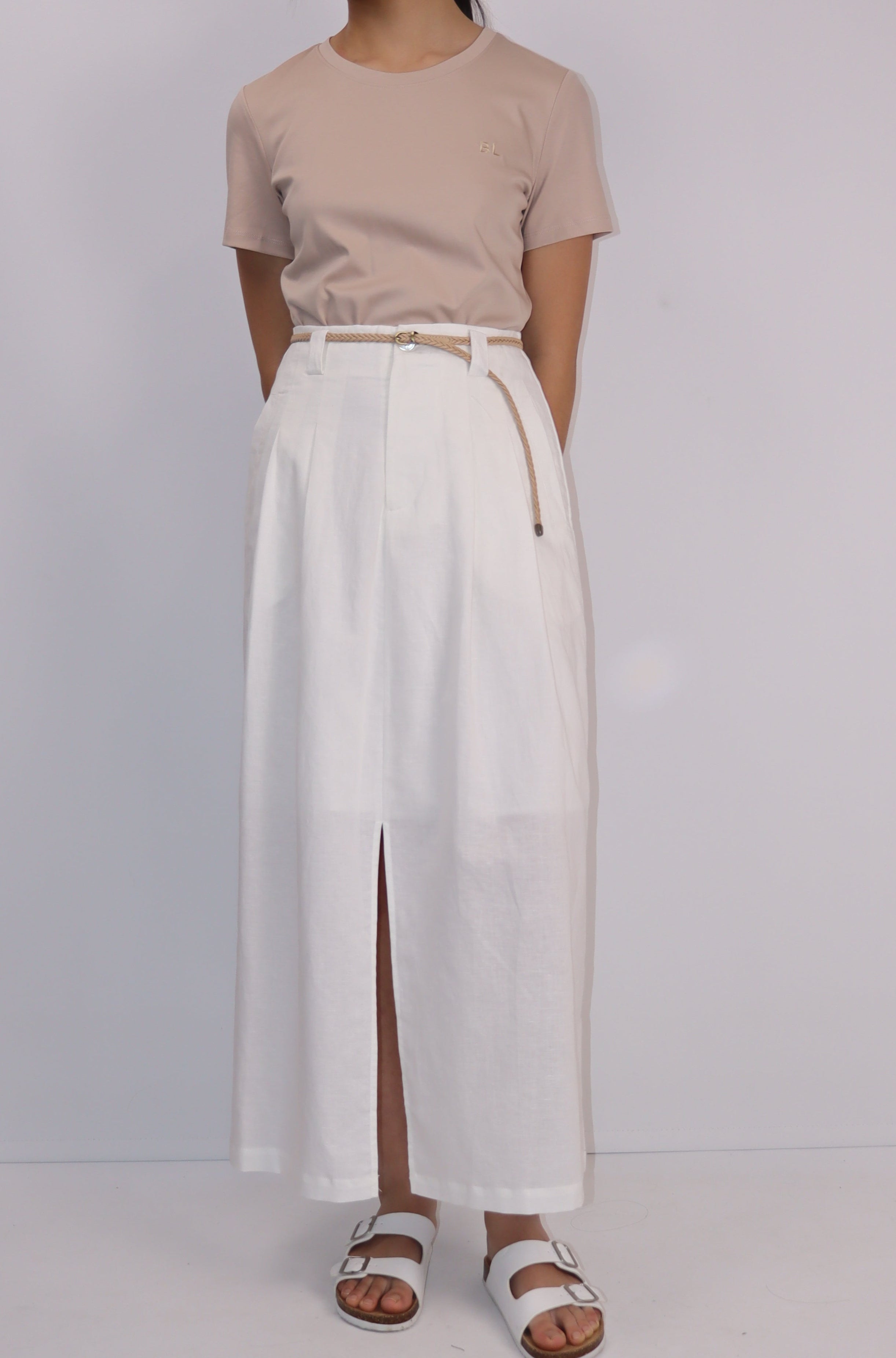 Linen-Cotton A-Line Skirt|Midnight