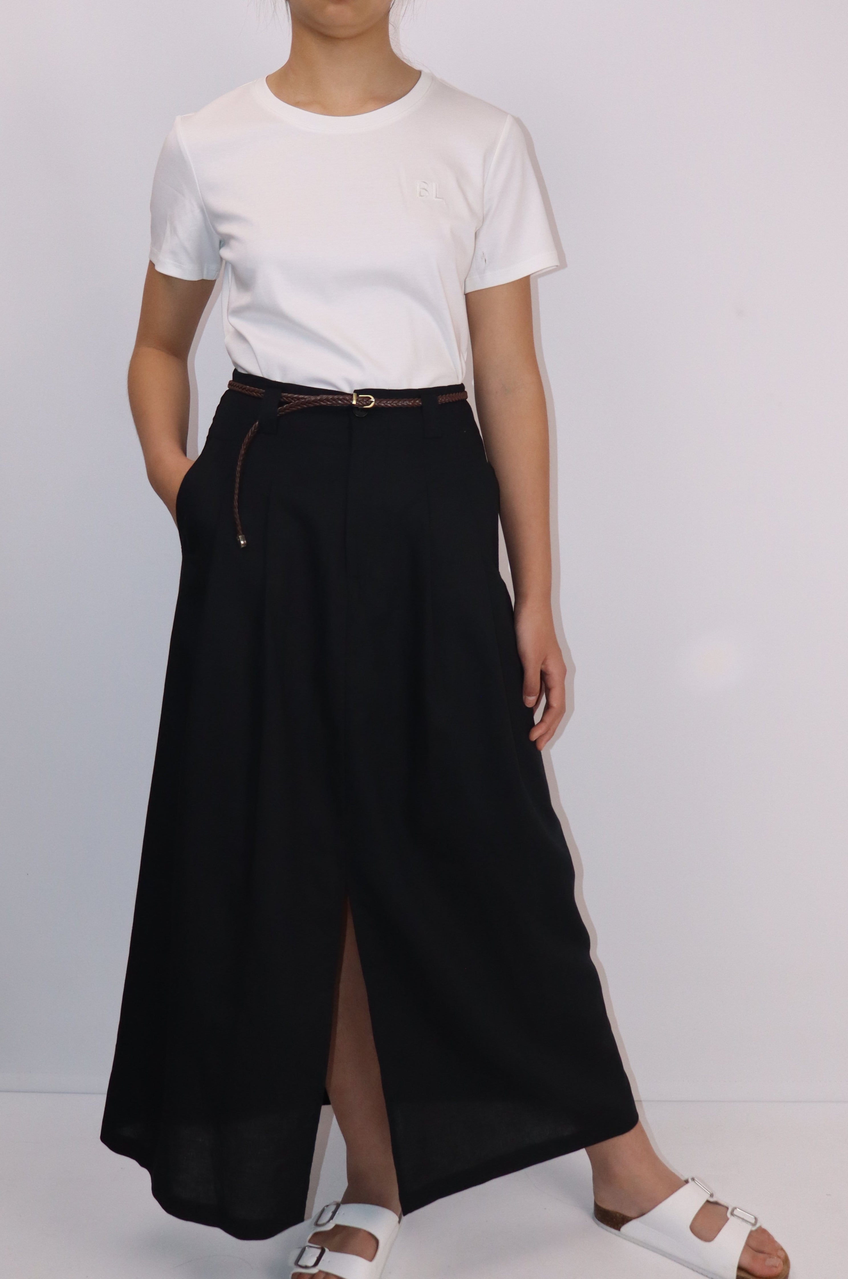 Linen-Cotton A-Line Skirt|Midnight