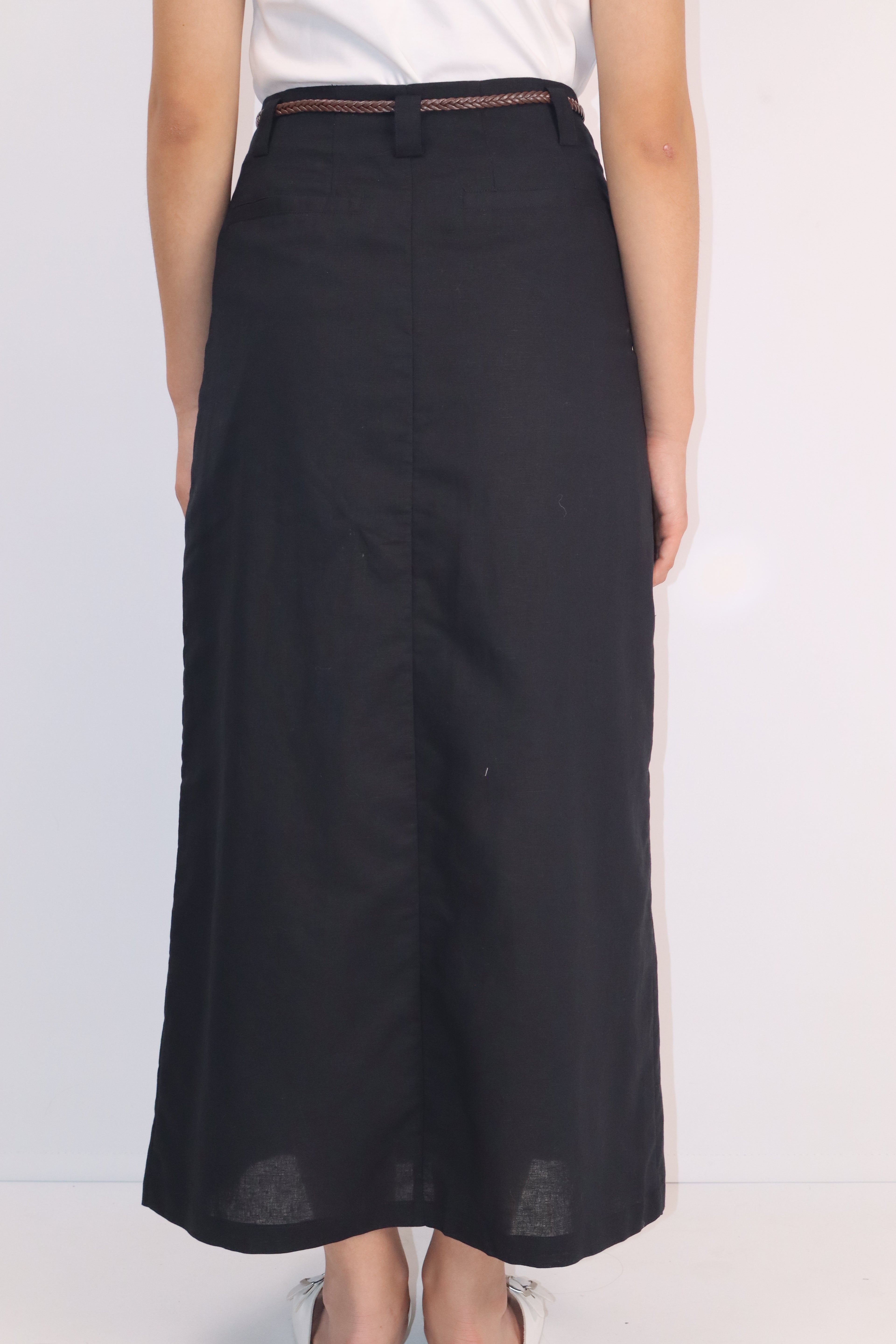 Linen-Cotton A-Line Skirt|Midnight