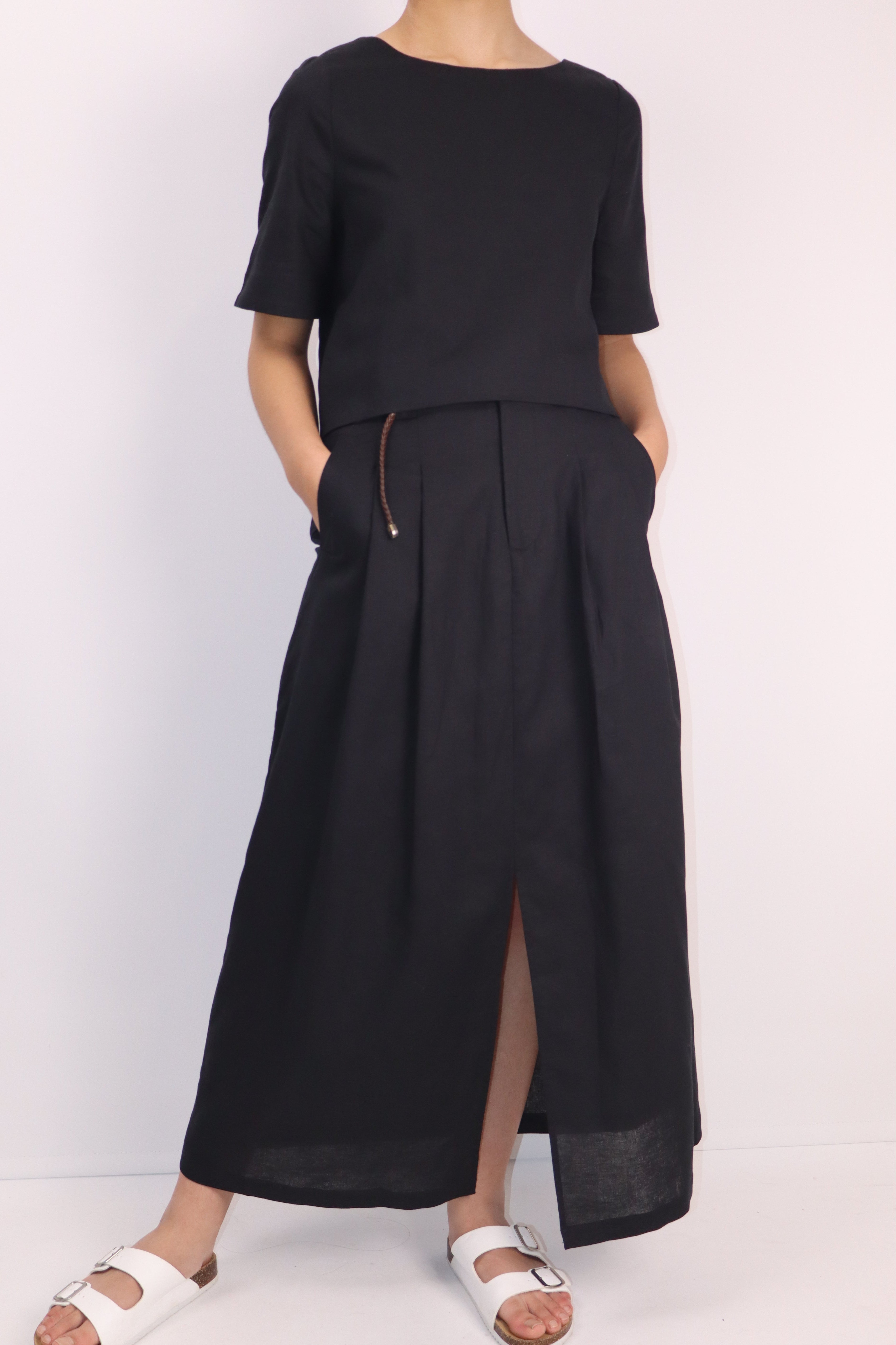 Everyday Linen-Cotton Crop Top|Midnight