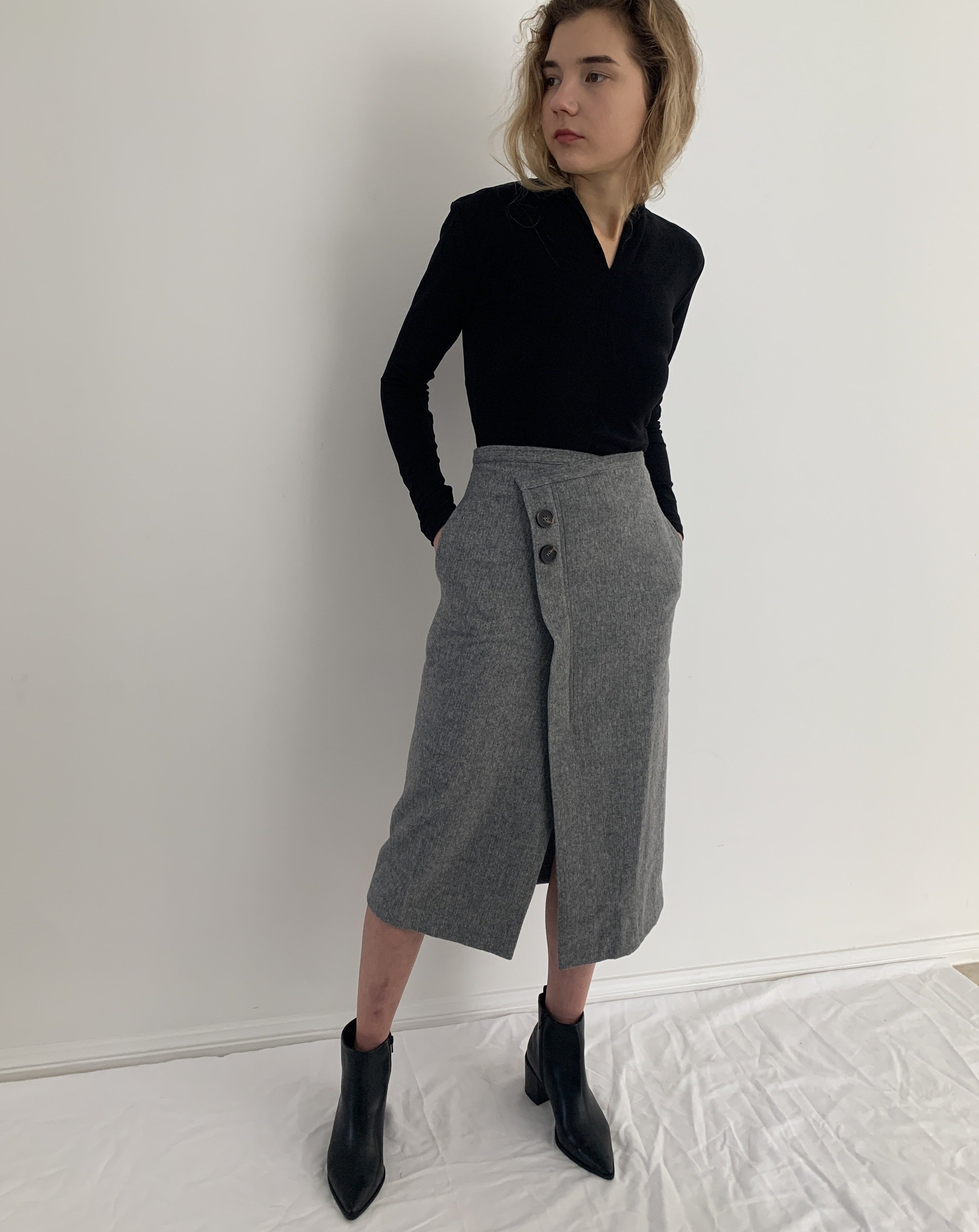 Wool Blended Midi Skirt