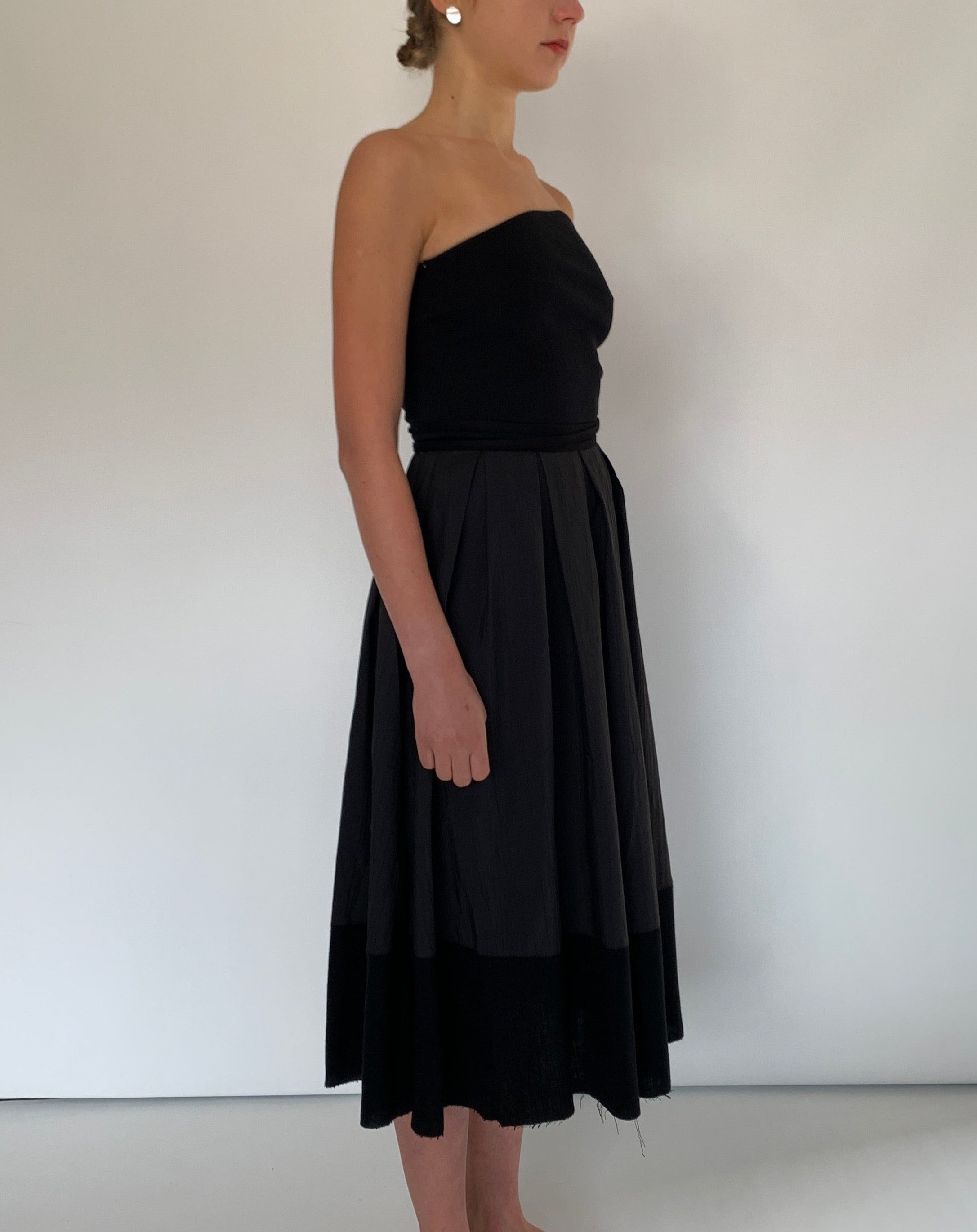 Panelled A-Line Pleated Midi Skirt