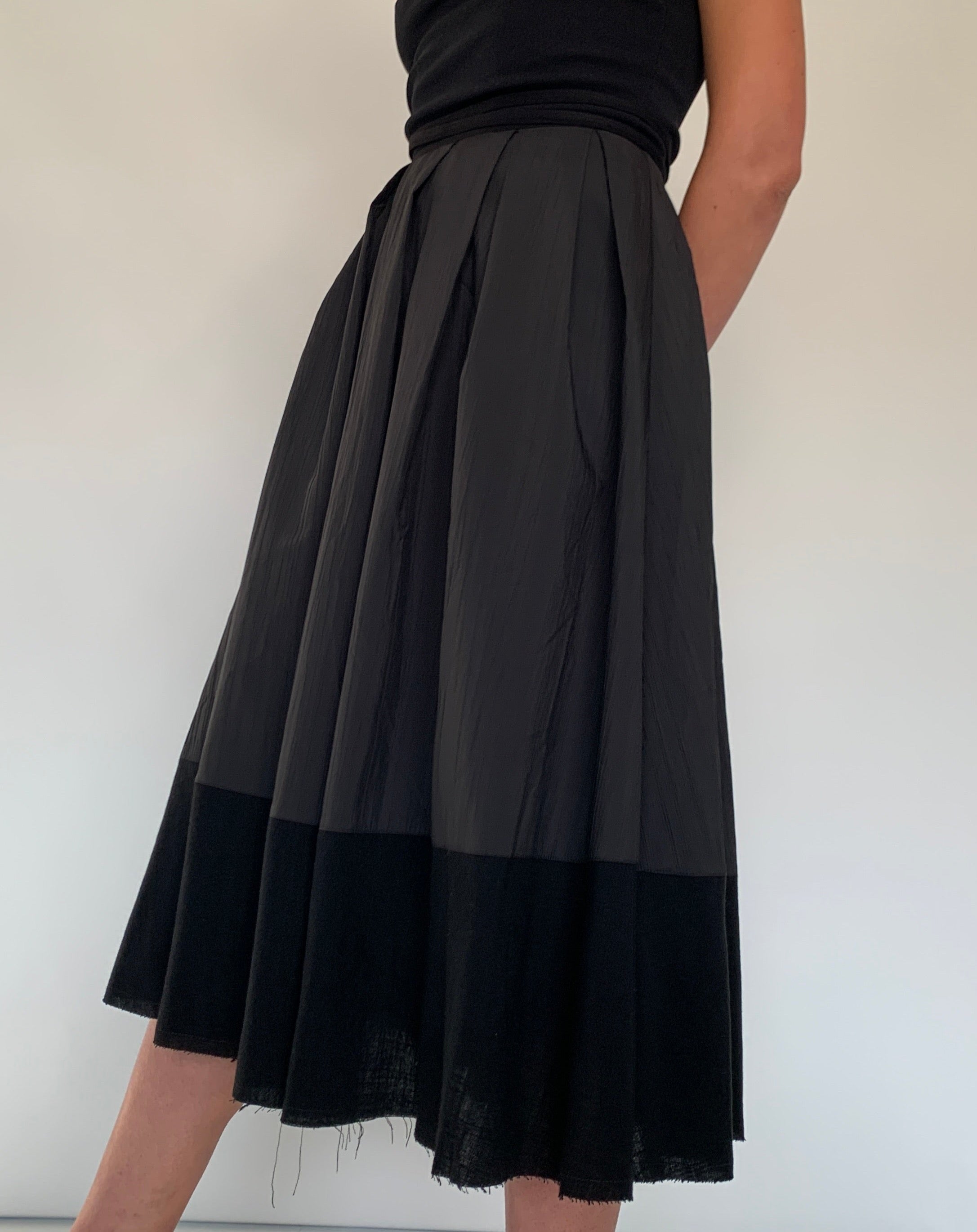 Panelled A-Line Pleated Midi Skirt