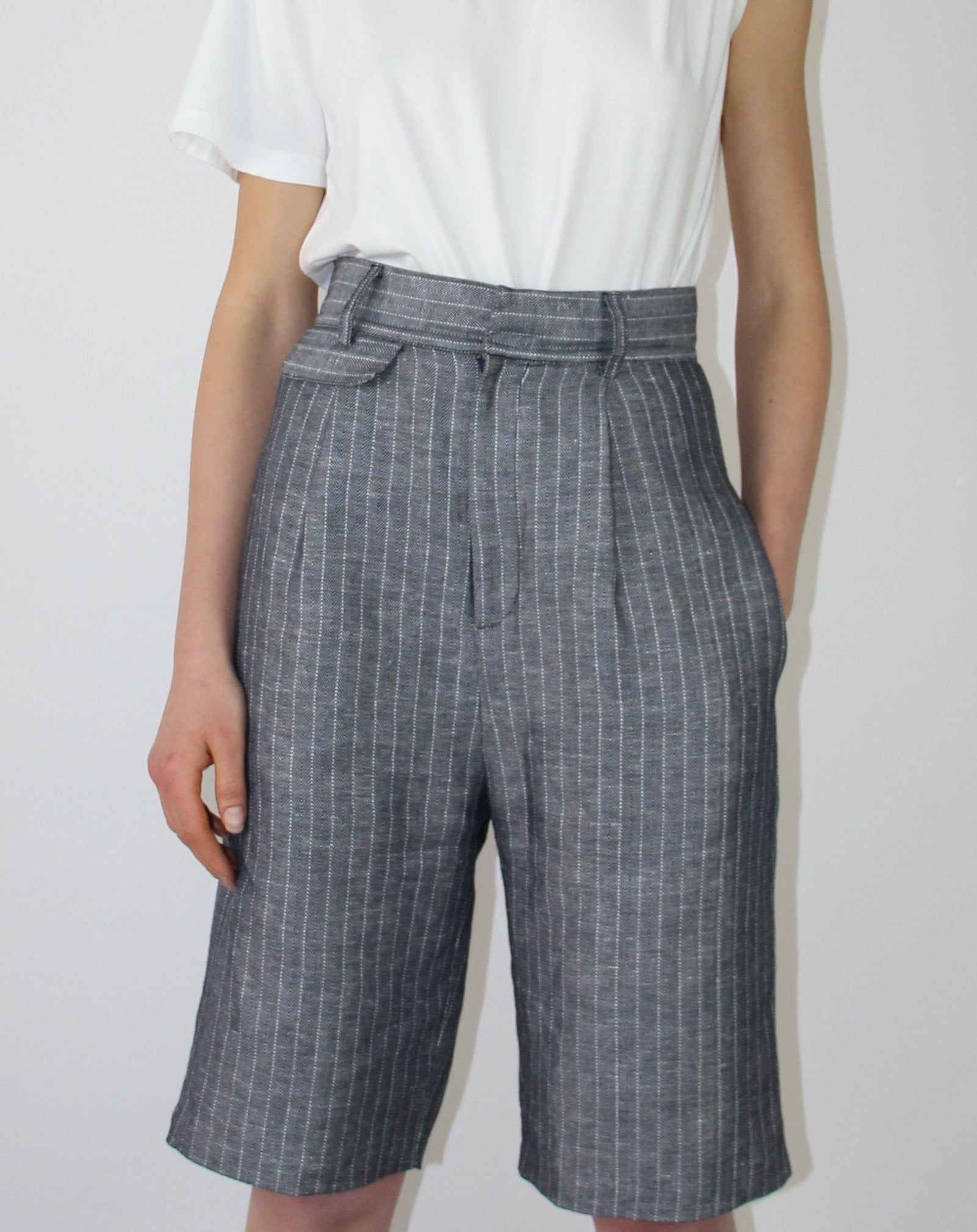 BEIINGLIN-Linen-Blend Bermuda Shorts