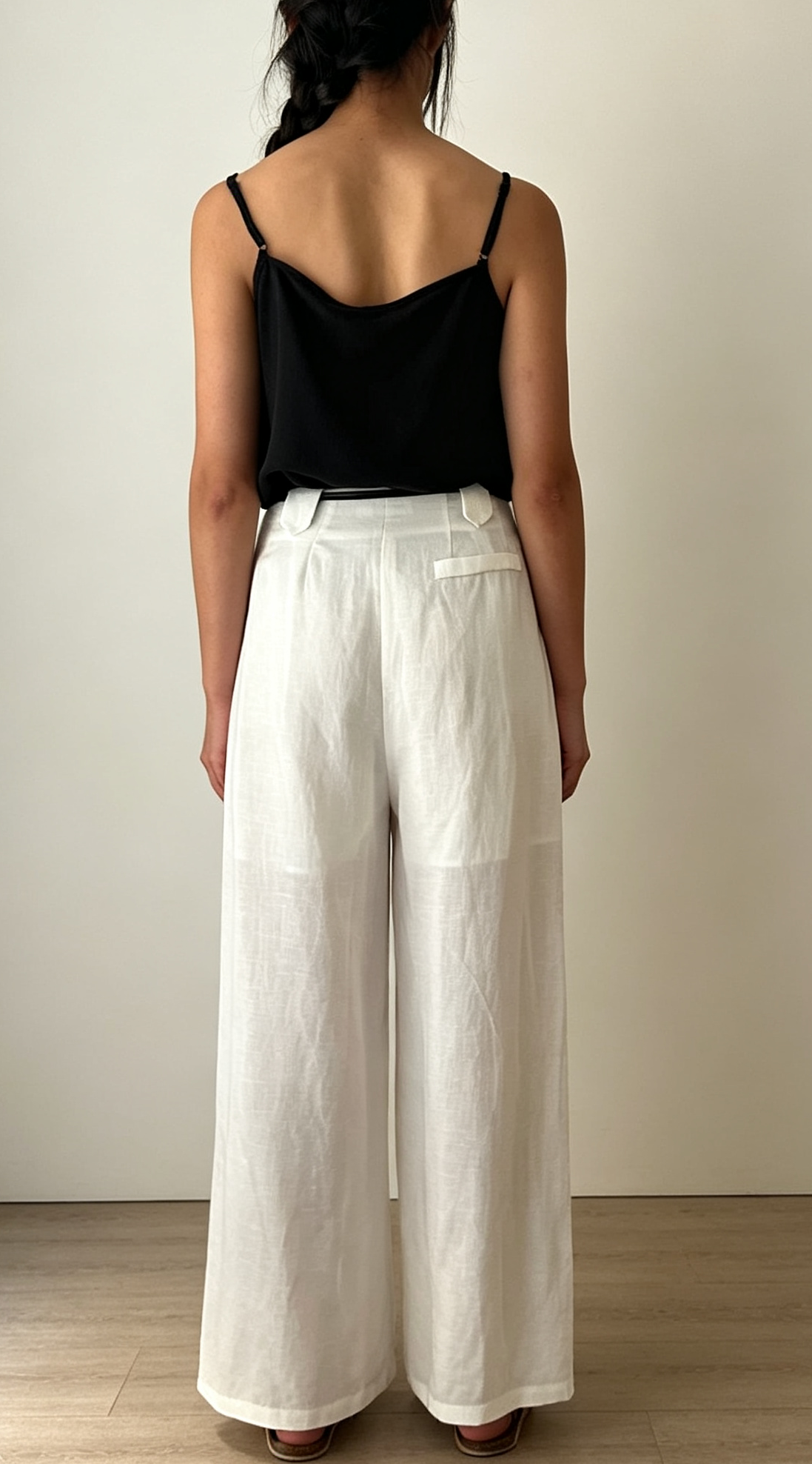 Linen Blend Wide Leg Pants with Belt-Natural White