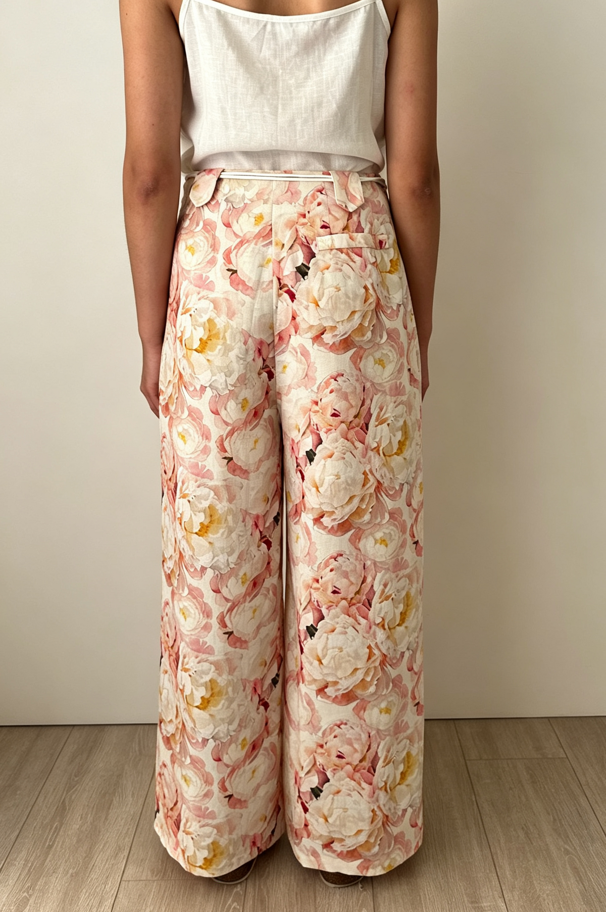 Linen Blend Wide Leg Pants with Belt-Flora