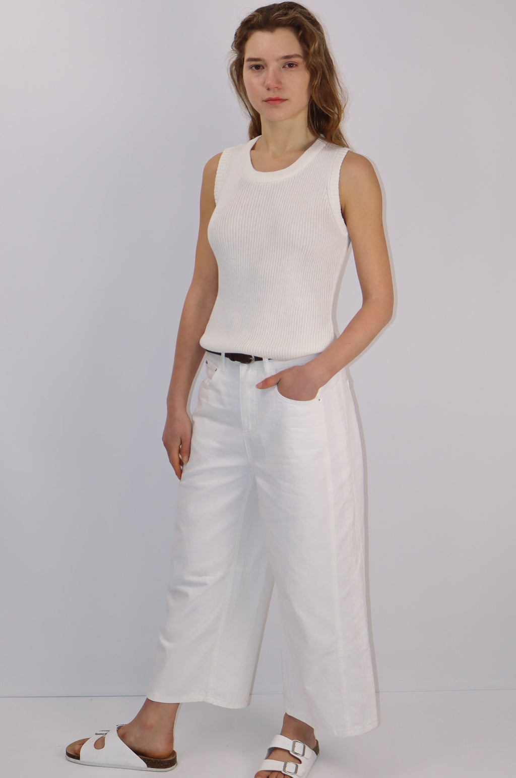 Sleeveless Knit Back Detail Top|Khaki