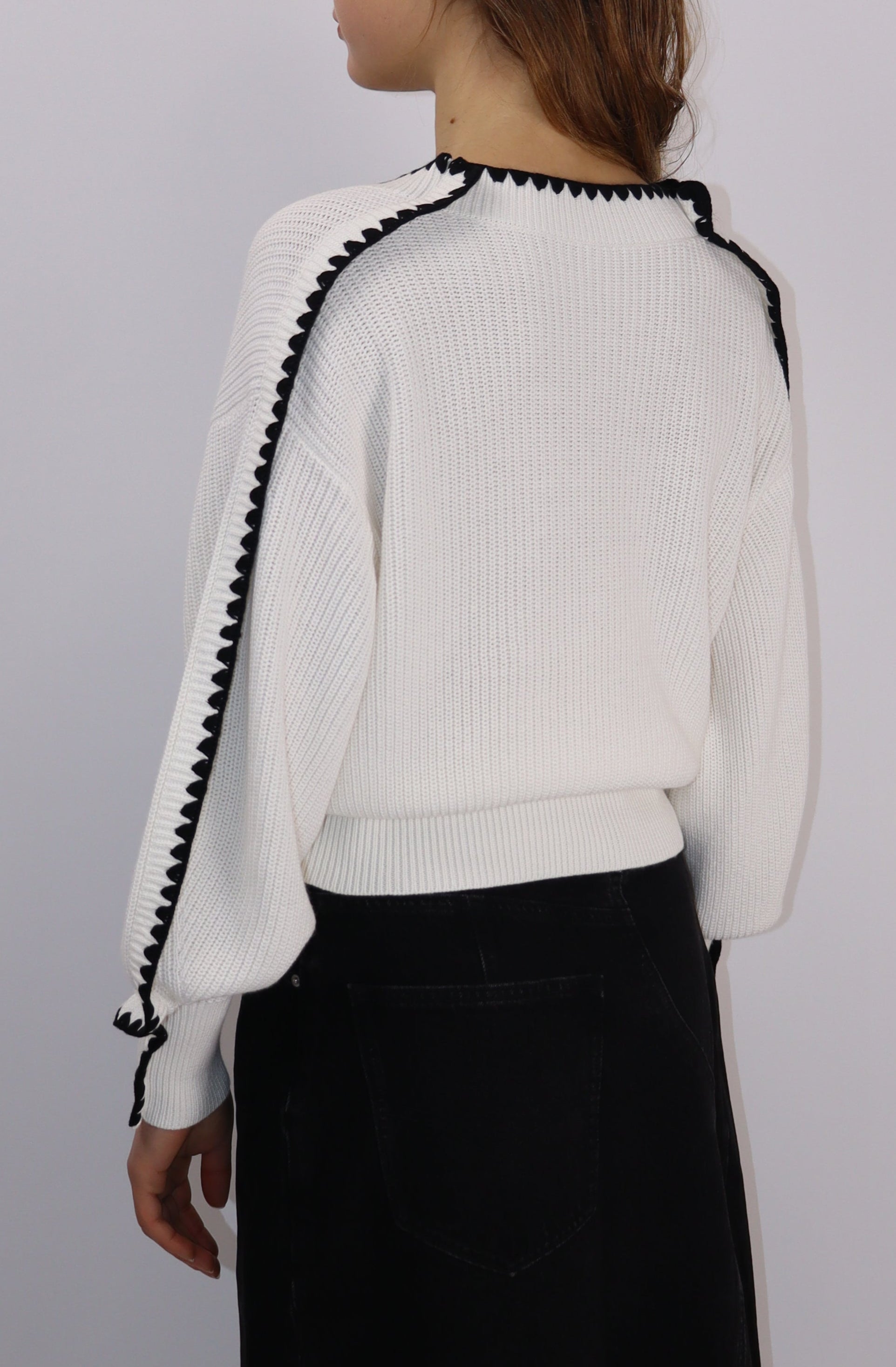 Contrast Trim Linen-Cotton Knit Sweater