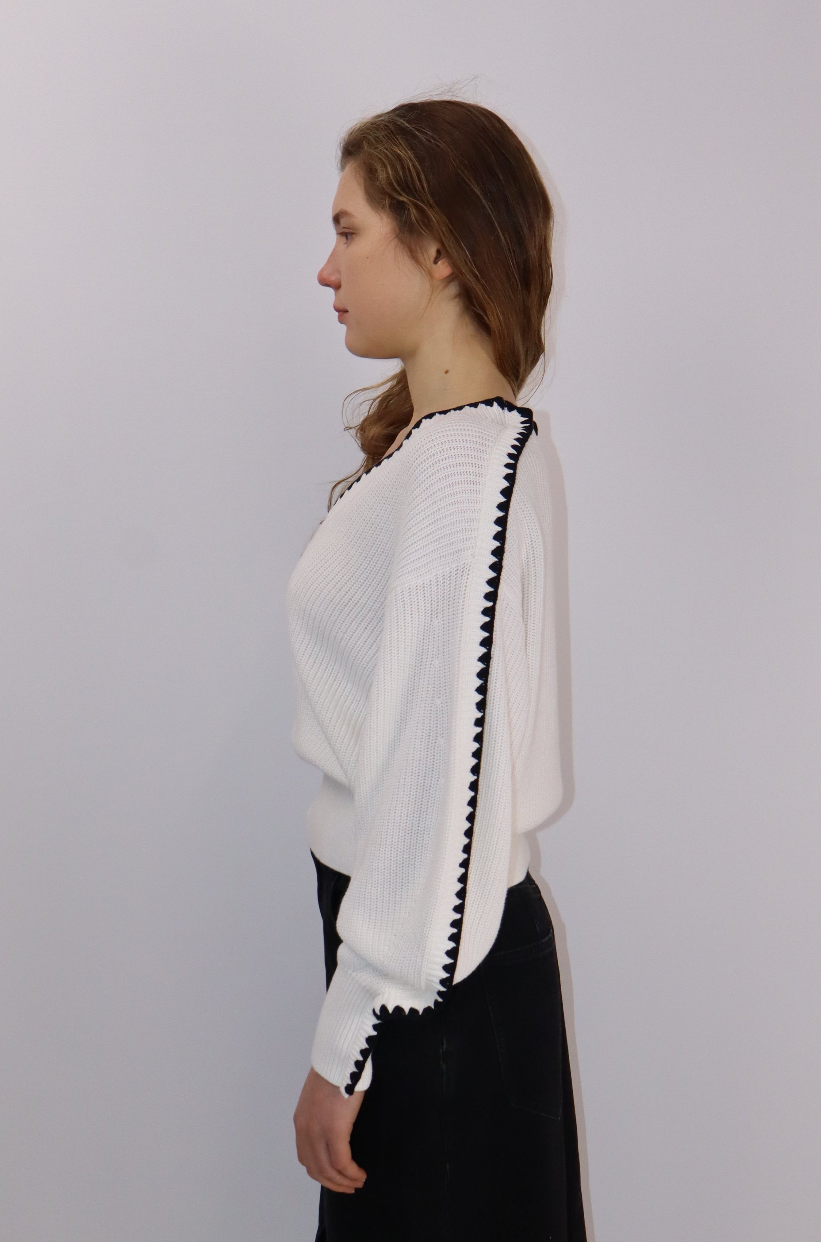 Contrast Trim Linen-Cotton Knit Sweater