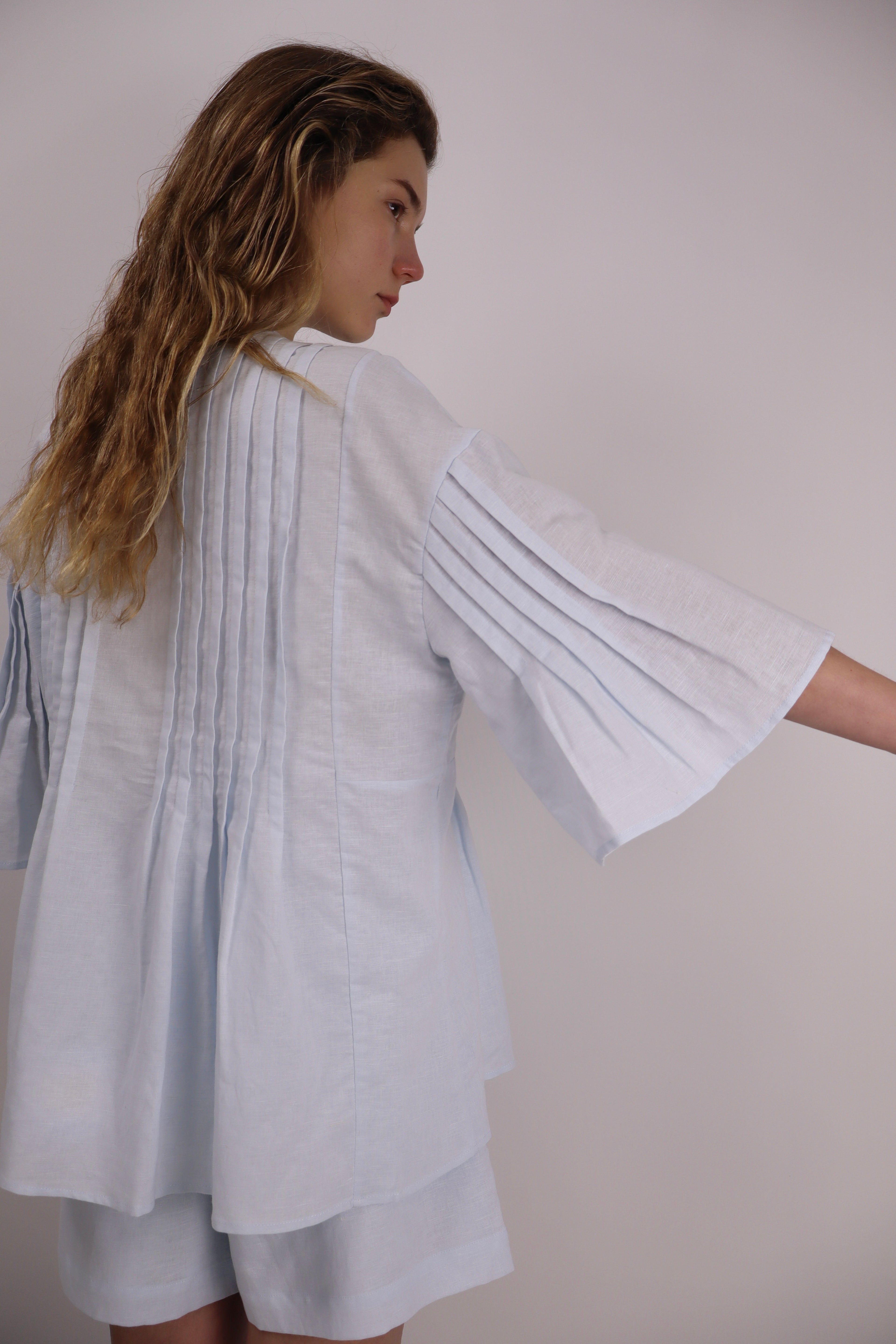 Eloise Pintuck Linen-Cotton Blouse|White