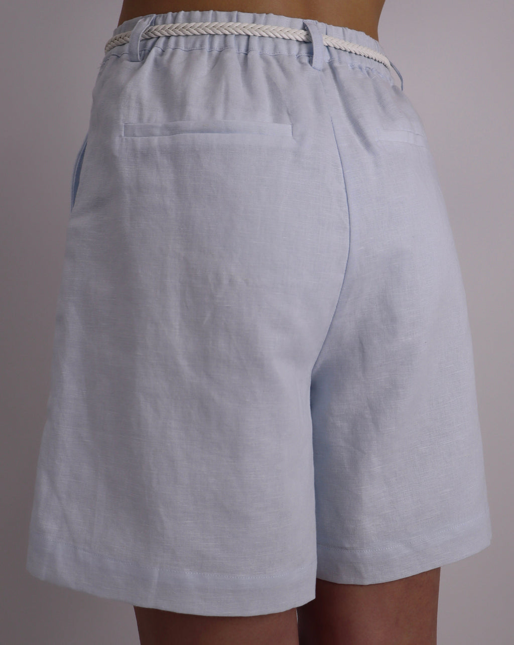 Capri Linen-Cotton Belted Shorts|Baby Blue