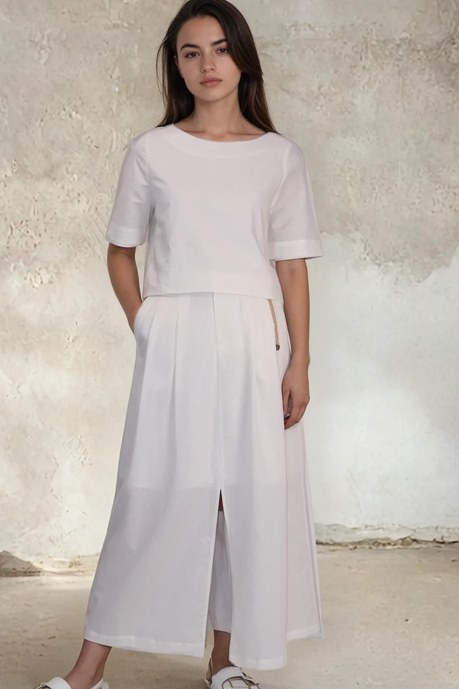 Linen-Cotton A-Line Skirt|Natural White