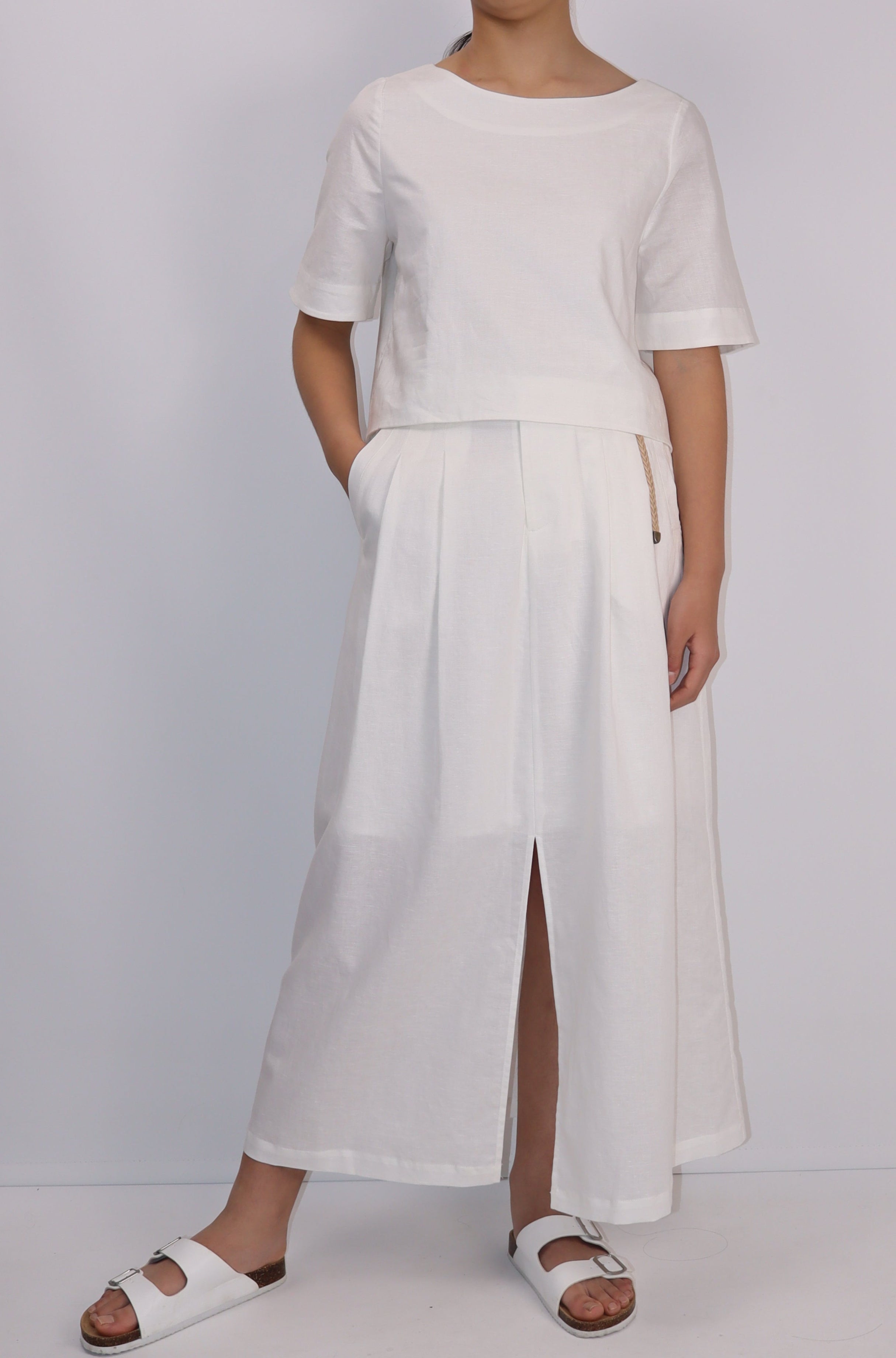 Linen-Cotton A-Line Skirt|Midnight