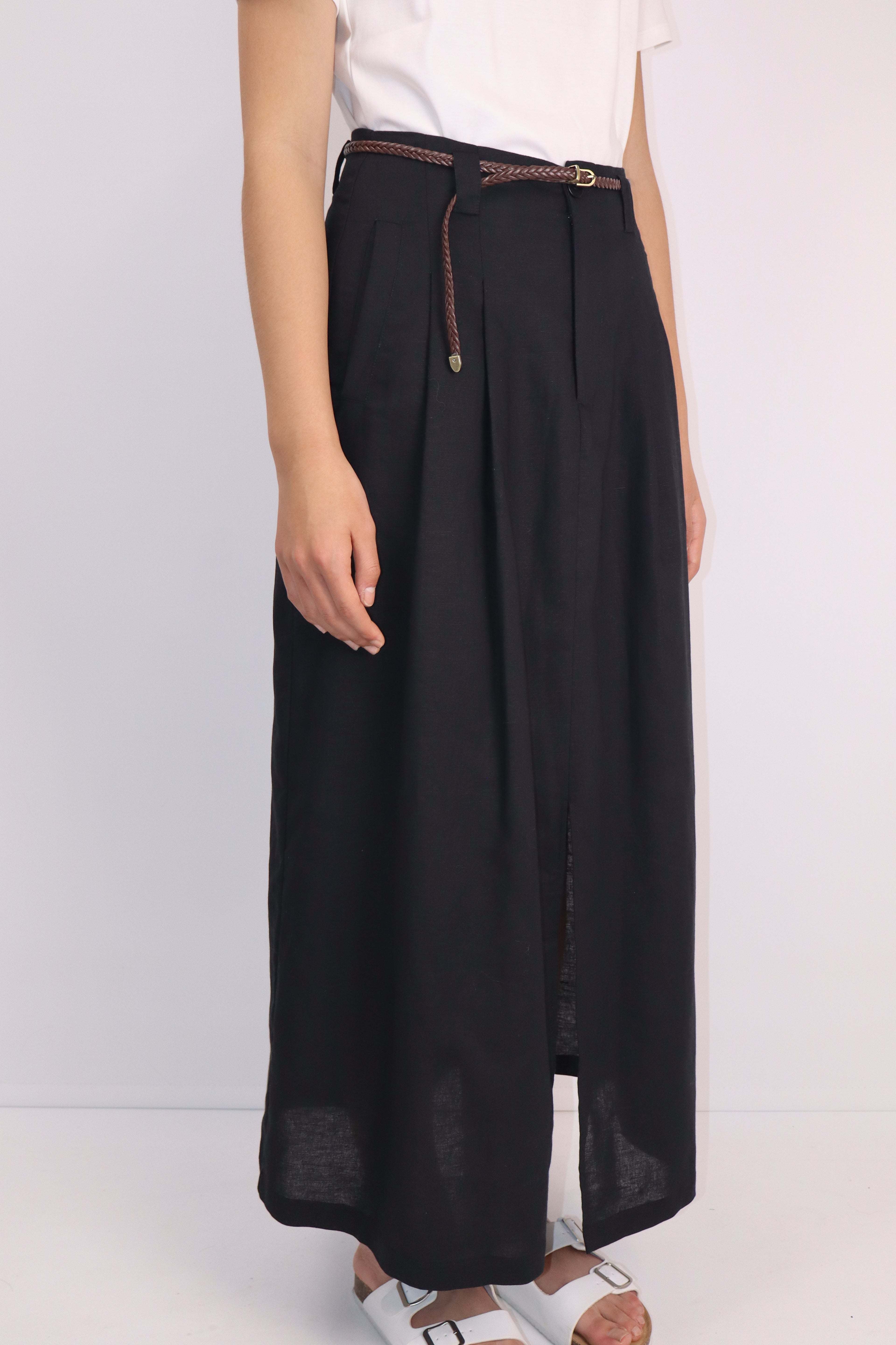 Linen-Cotton A-Line Skirt|Midnight