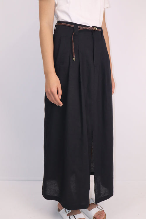 Linen-Cotton A-Line Skirt|Natural White