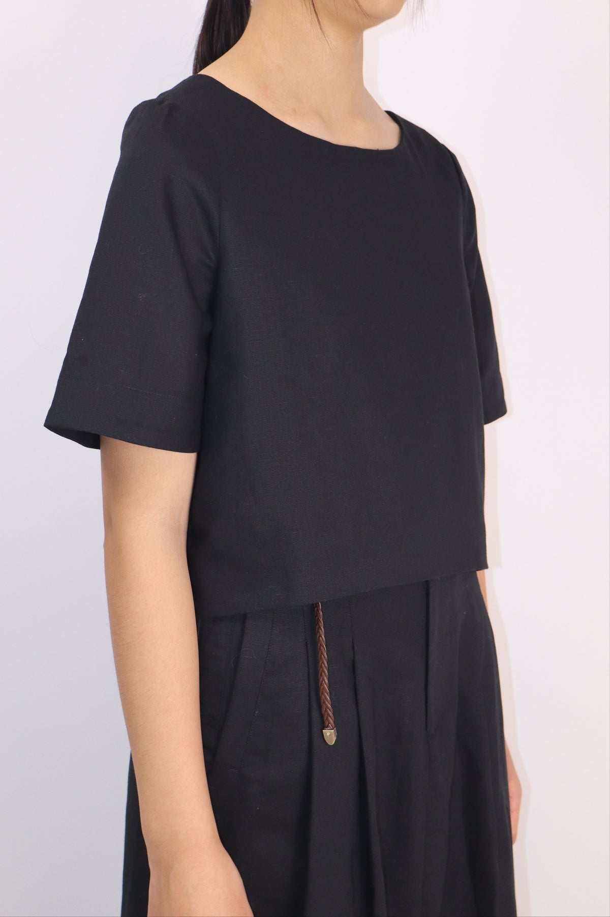 Everyday Linen-Cotton Crop Top|Midnight