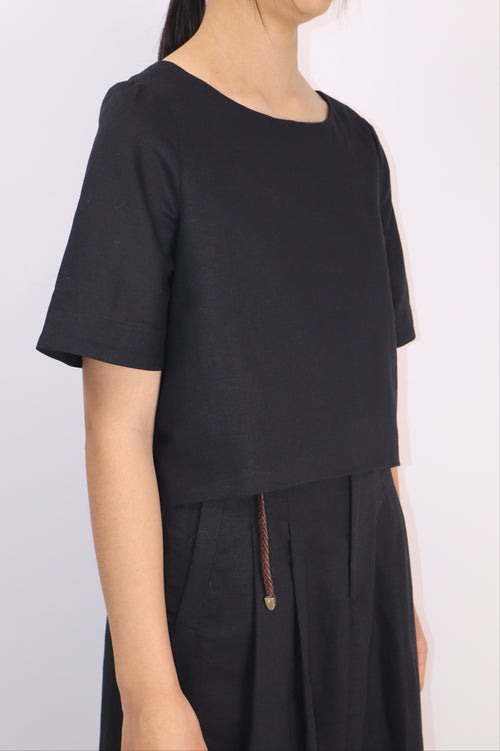 Everyday Linen-Cotton Crop Top|Midnight