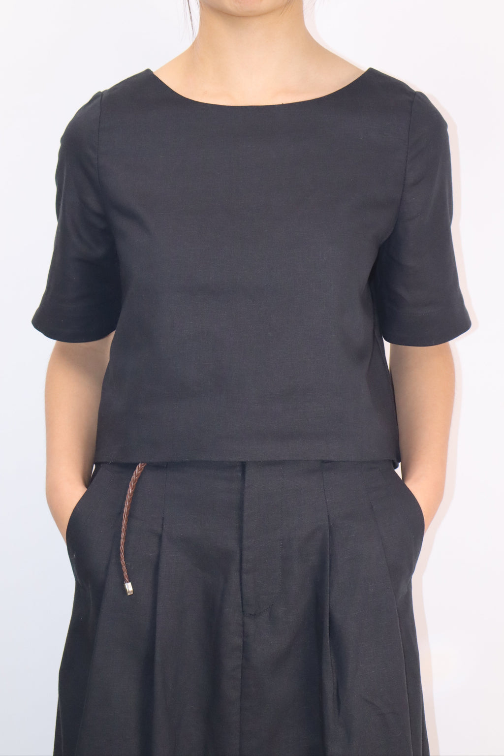 Everyday Linen-Cotton Crop Top|Midnight