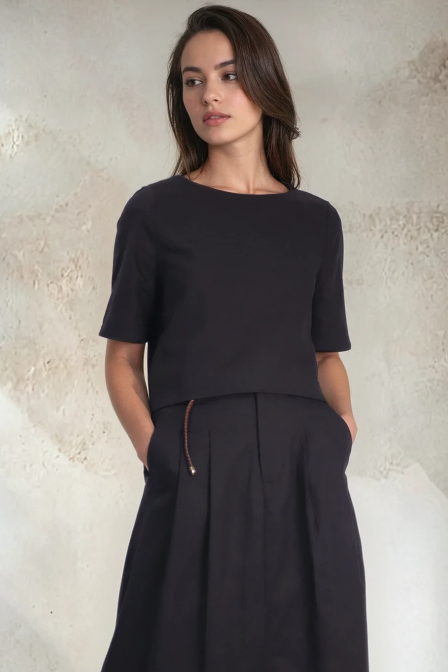 Everyday Linen-Cotton Crop Top|Midnight