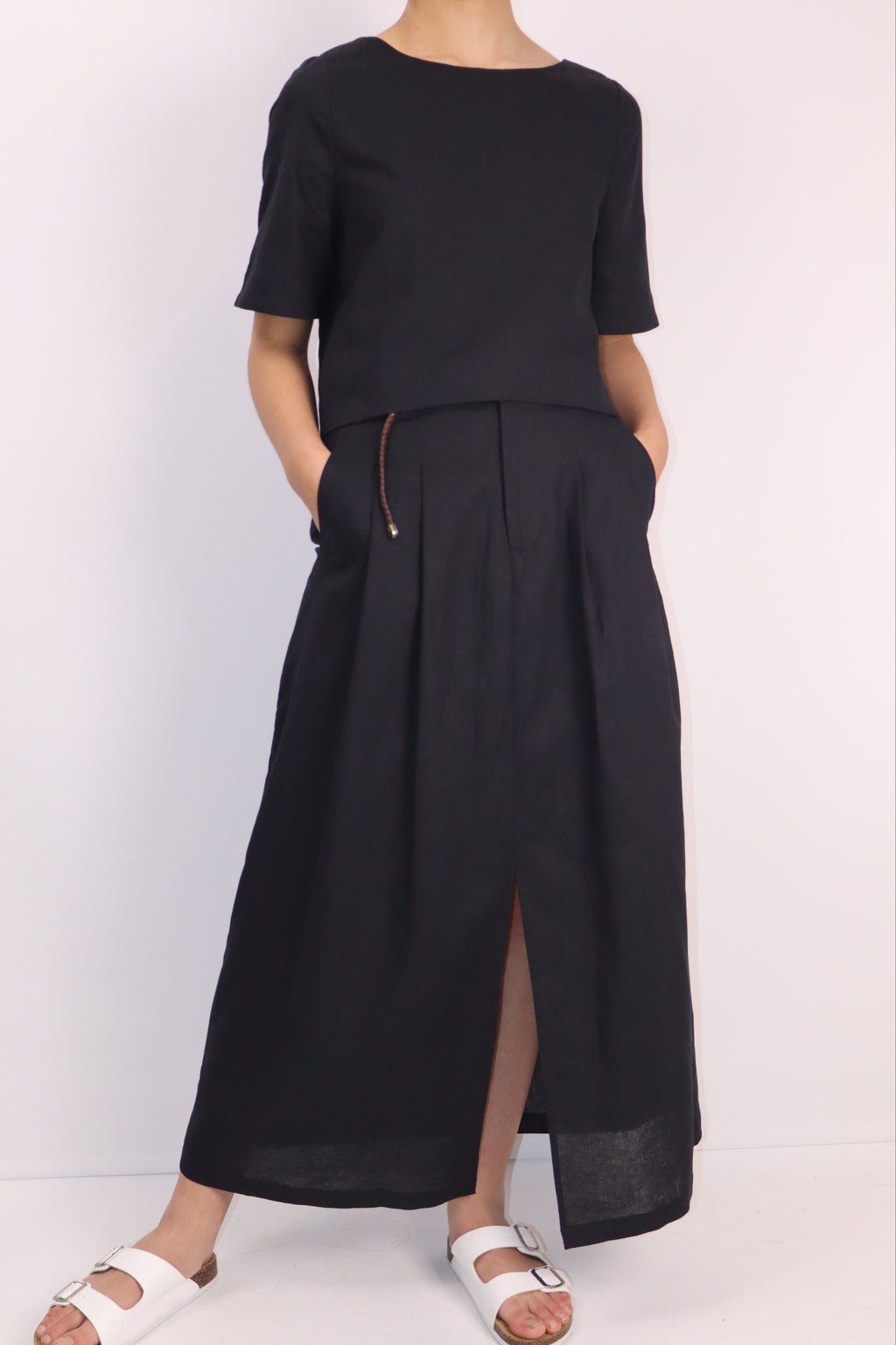 Linen-Cotton A-Line Skirt|Midnight