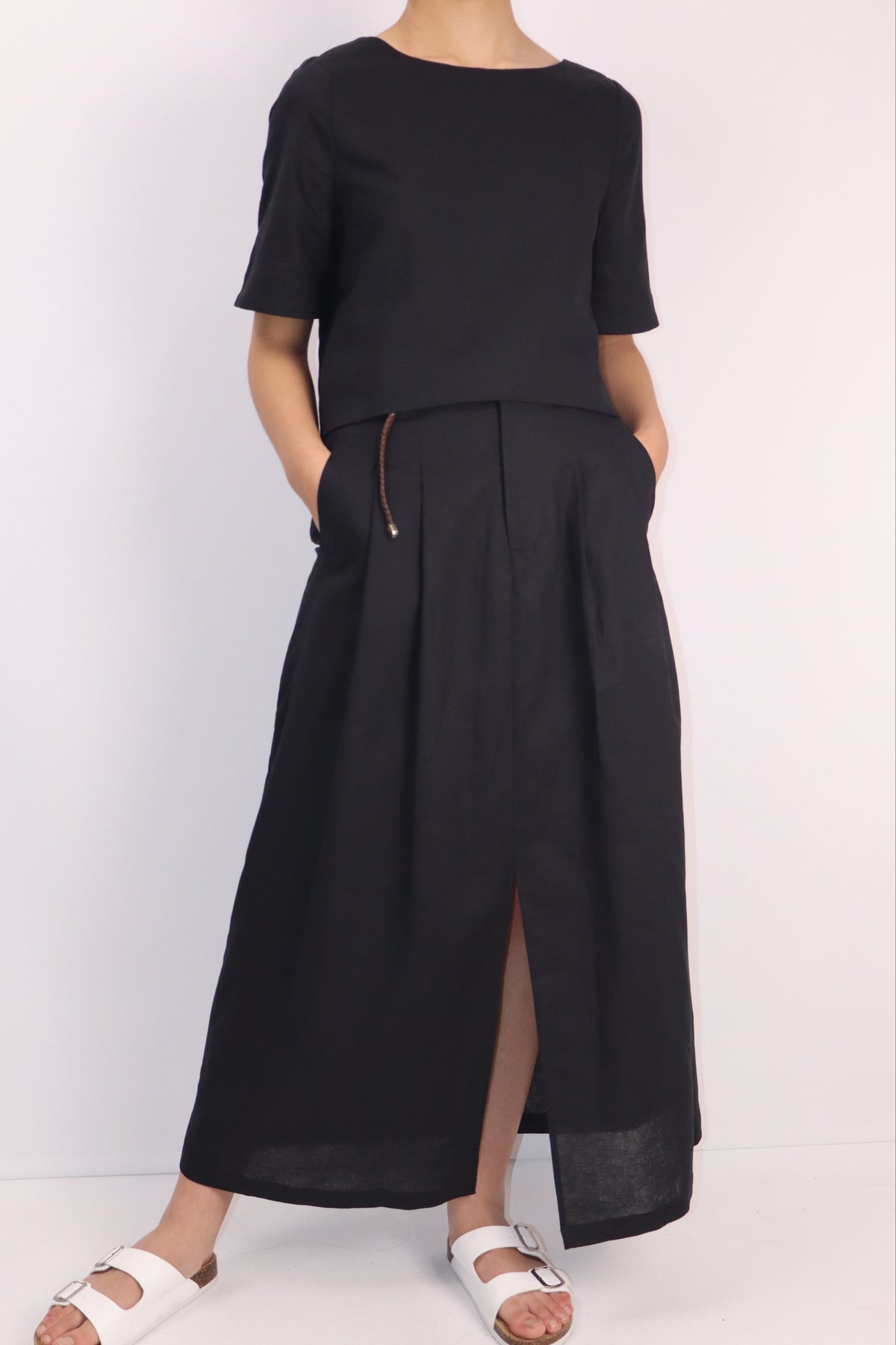 Linen-Cotton A-Line Skirt|Midnight