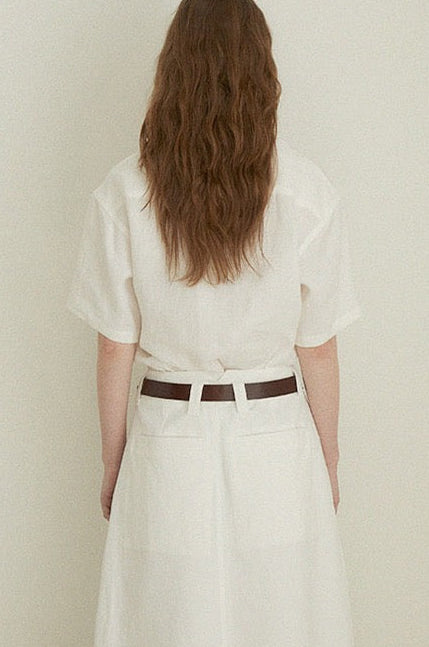 Relaxed Linen V-Neck Top-Sand