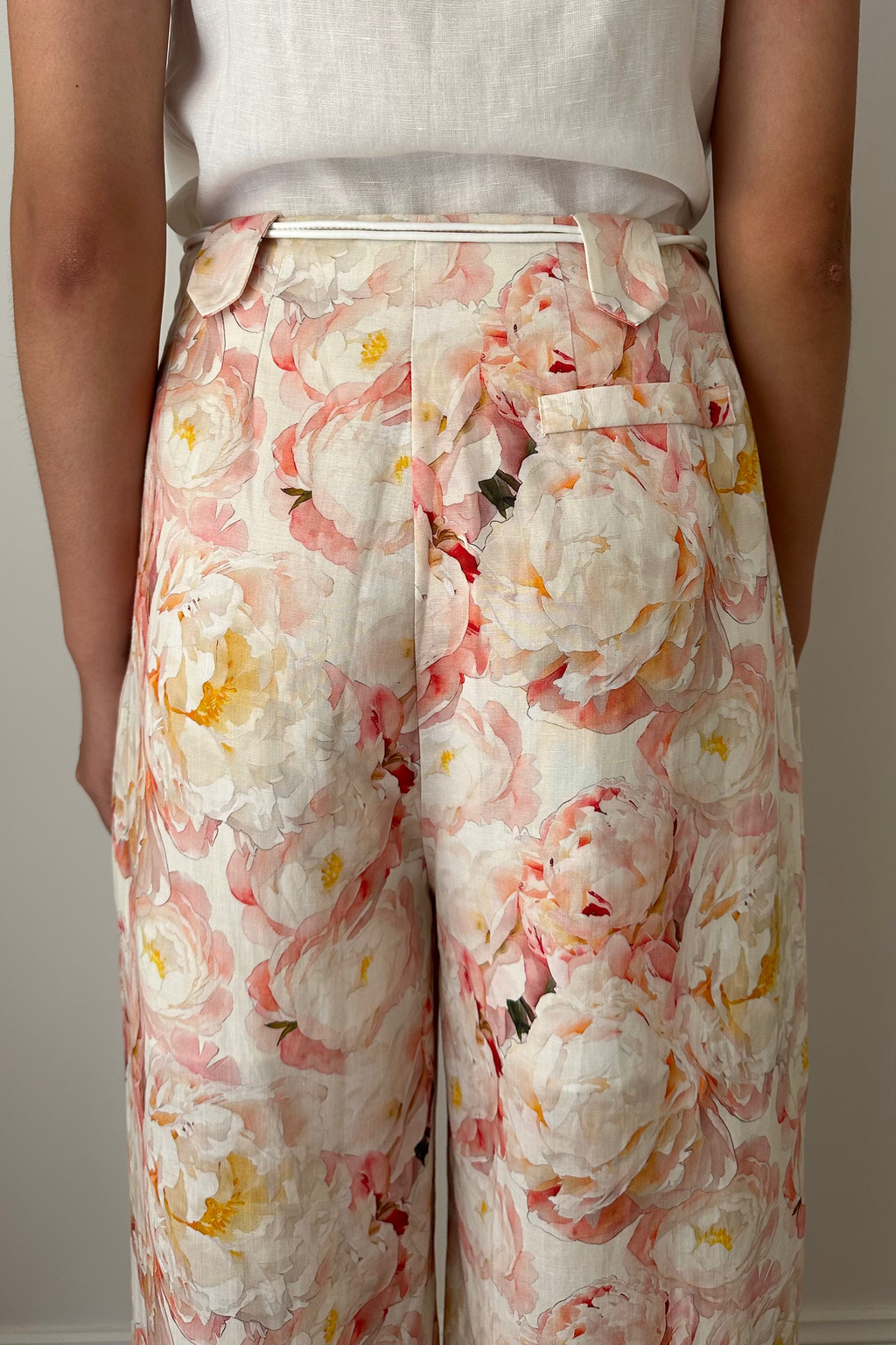 Linen Blend Wide Leg Pants with Belt-Flora
