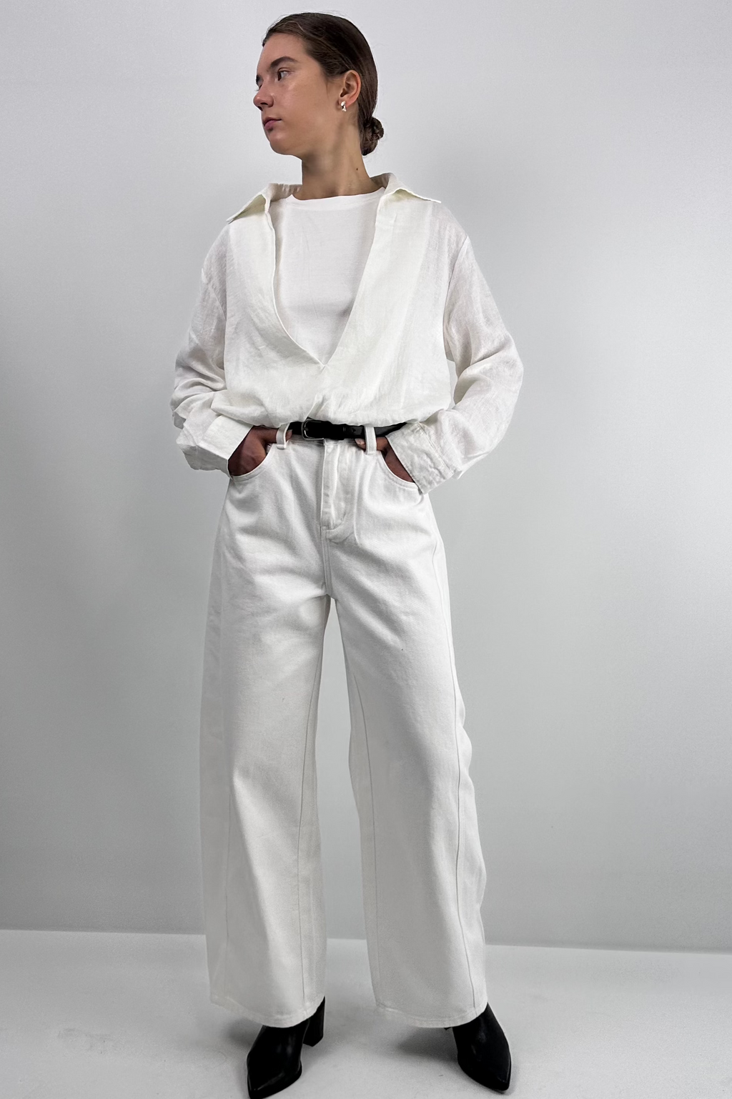 Attached-Layer Shirt|White