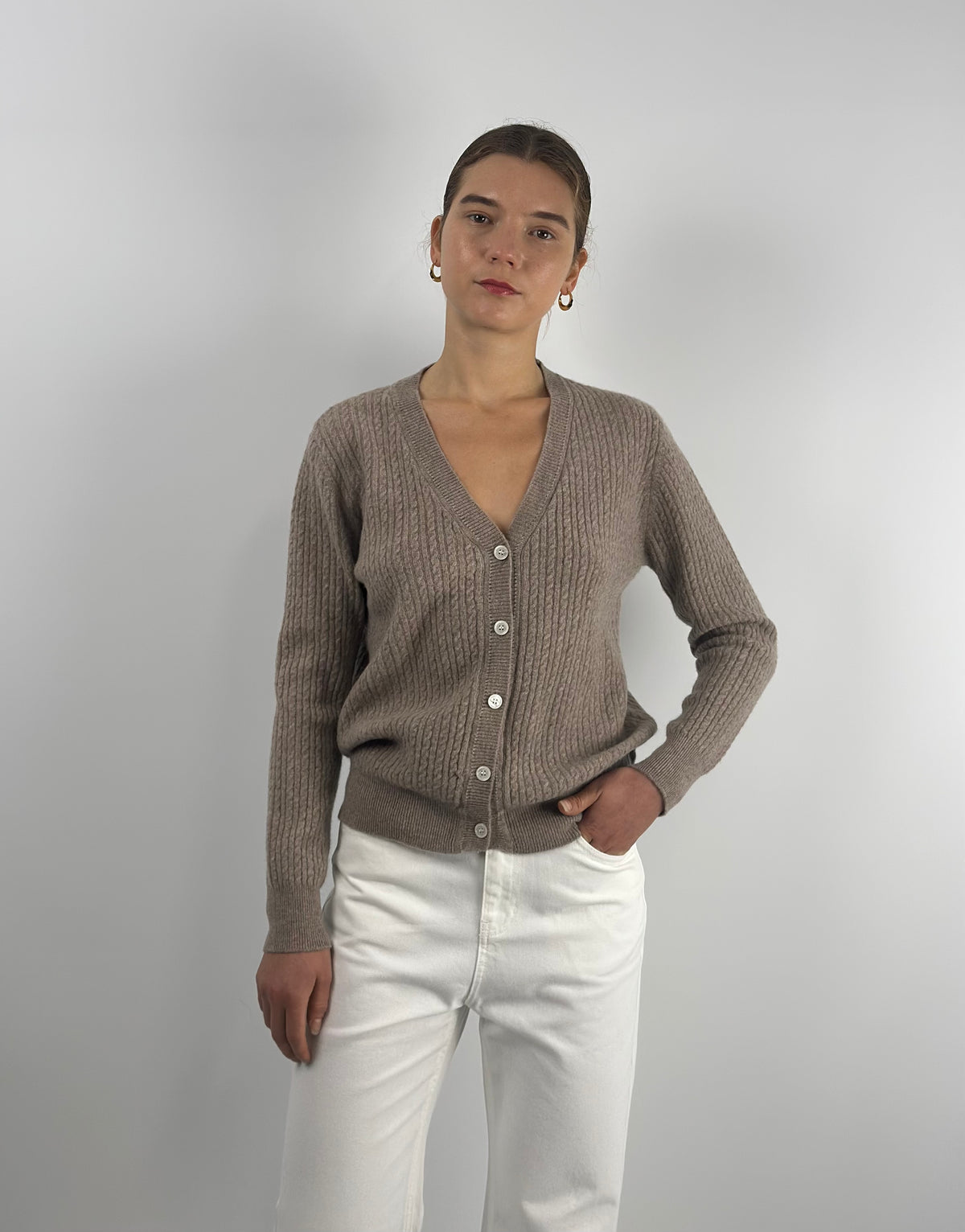 Cardigan Hemmond 100% Cachemire Beige - Taille 5, Fait En Italie, Occasion