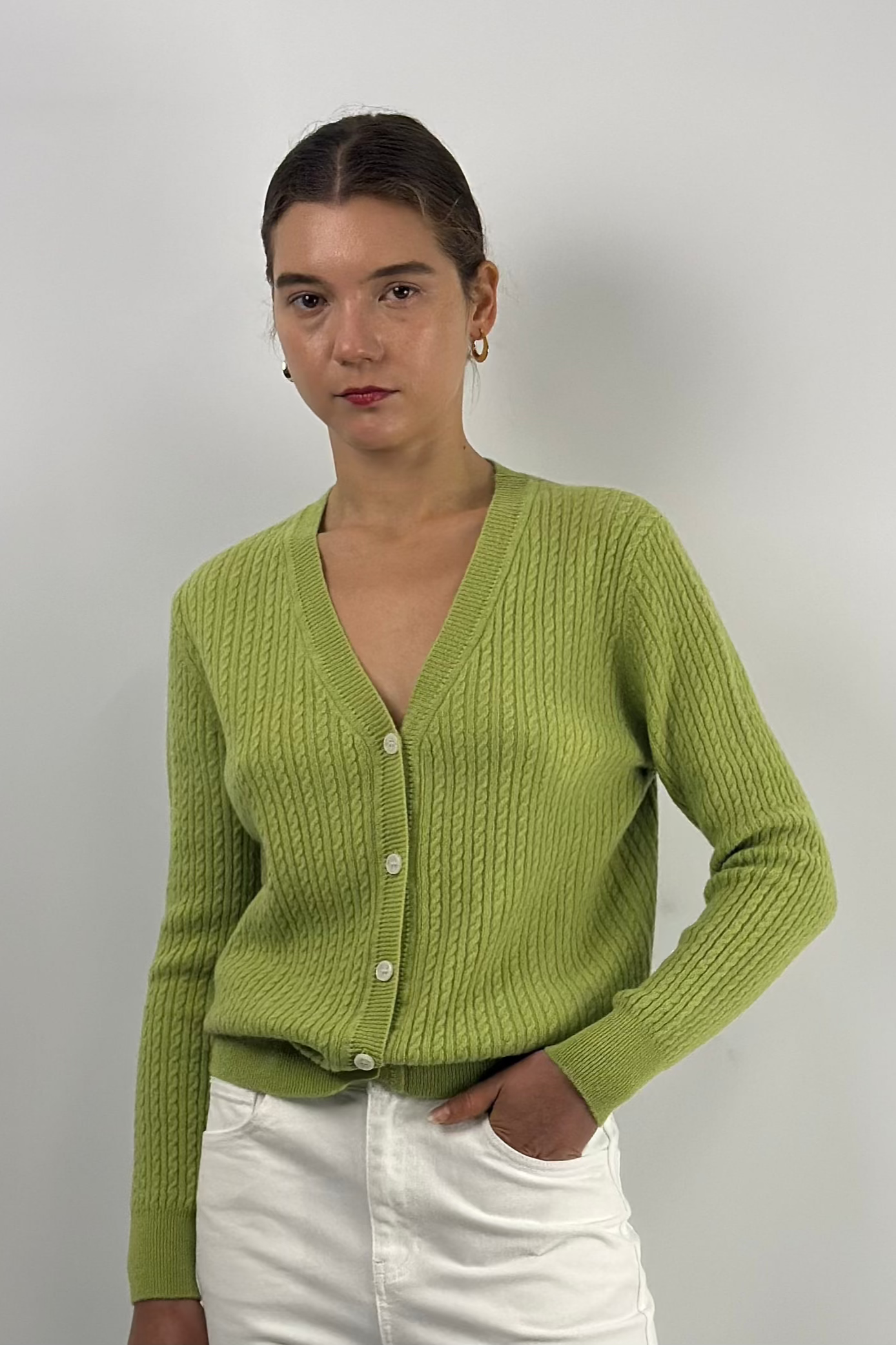 cashmere cardigan in matcha
