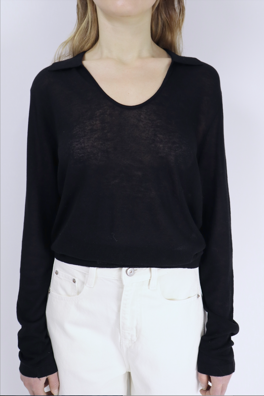 Sally U-Neck Knit Top|Black