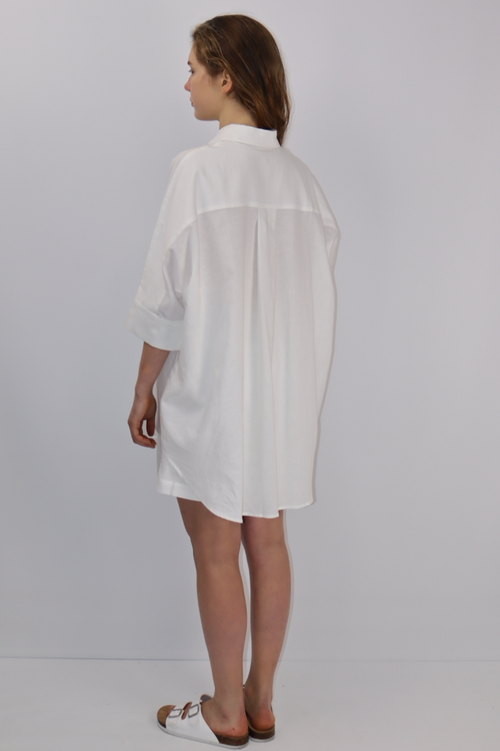 Oversized Linen Blend Shirt|Baby Blue