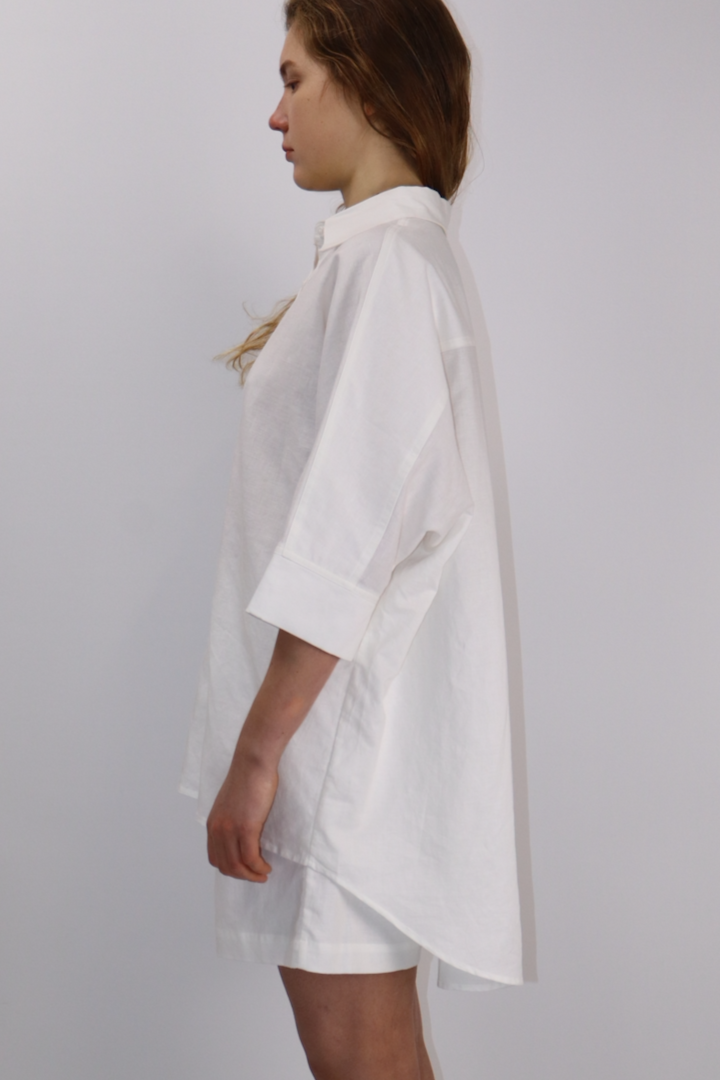 Oversized Linen Blend Shirt|Baby Blue