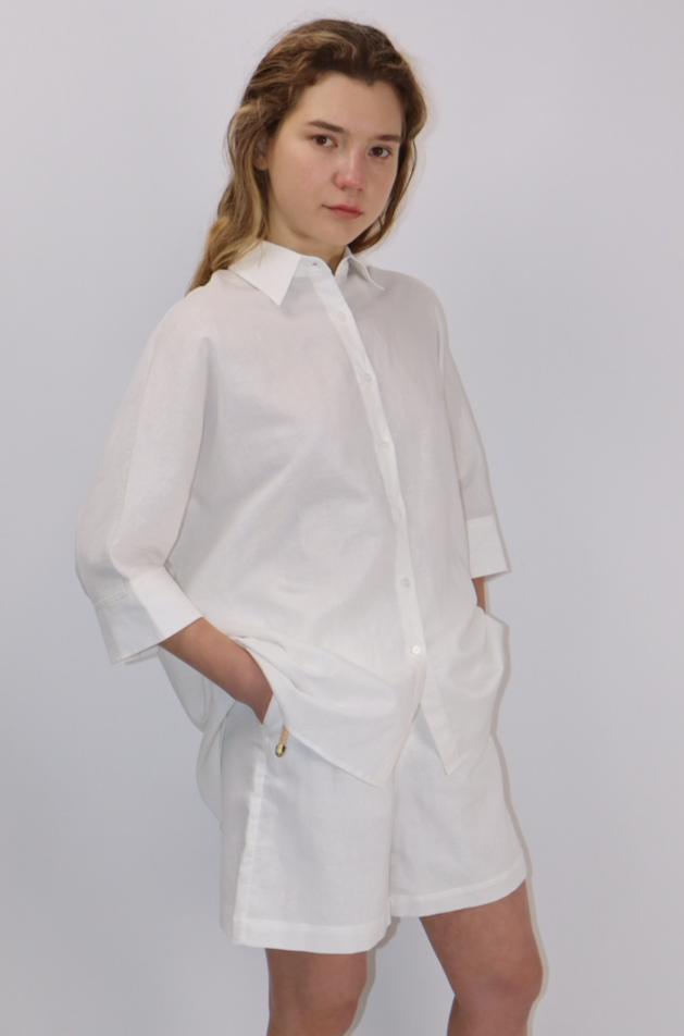 Oversized Linen Blend Shirt|White