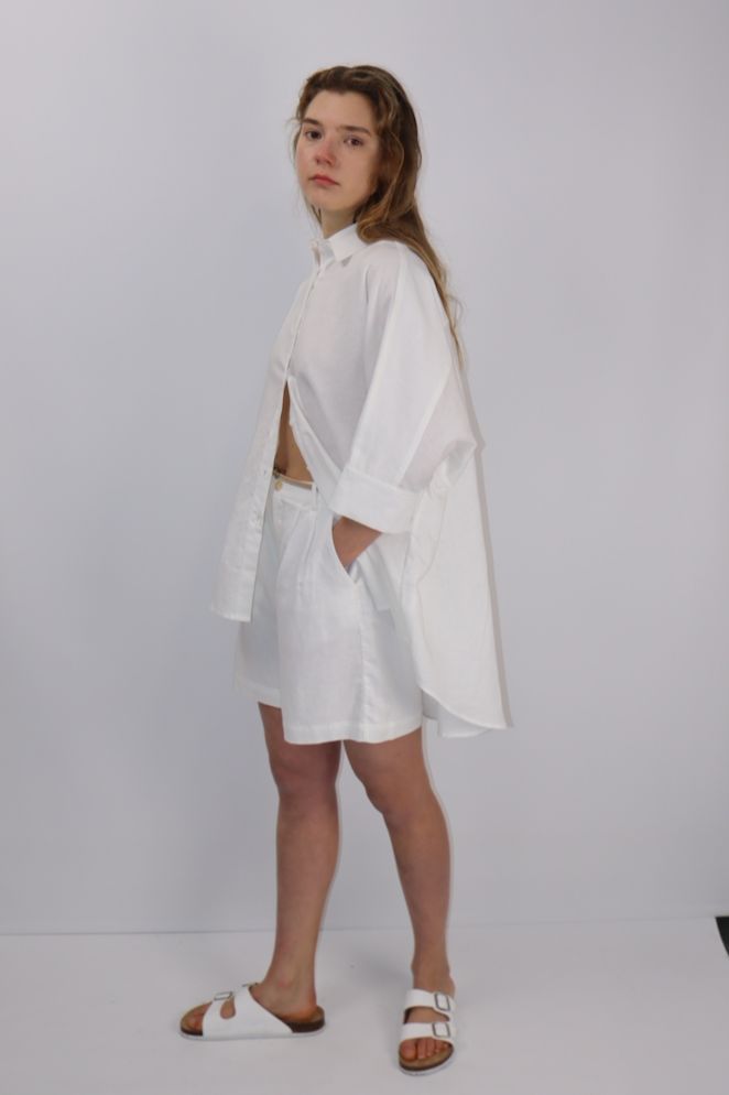 Oversized Linen Blend Shirt|White