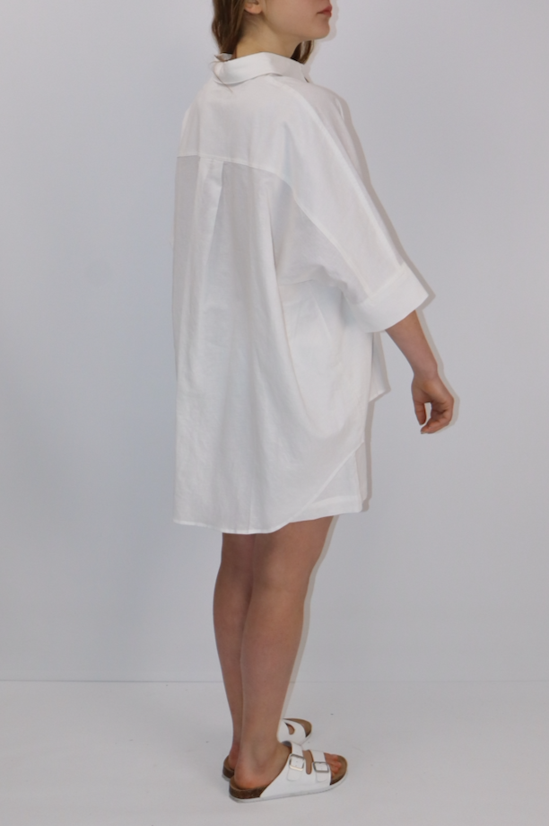 Oversized Linen Blend Shirt|White