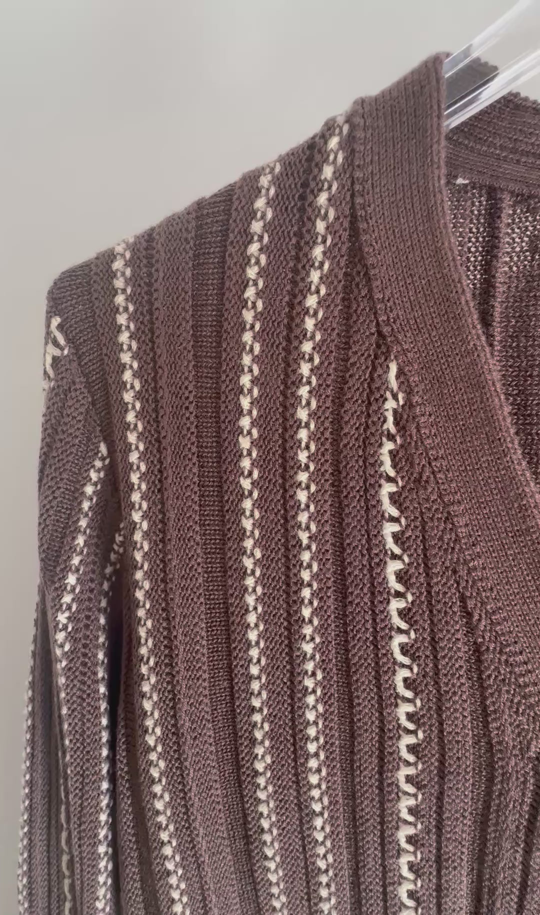 Striped Knit Button-Up Cardigan/Brown