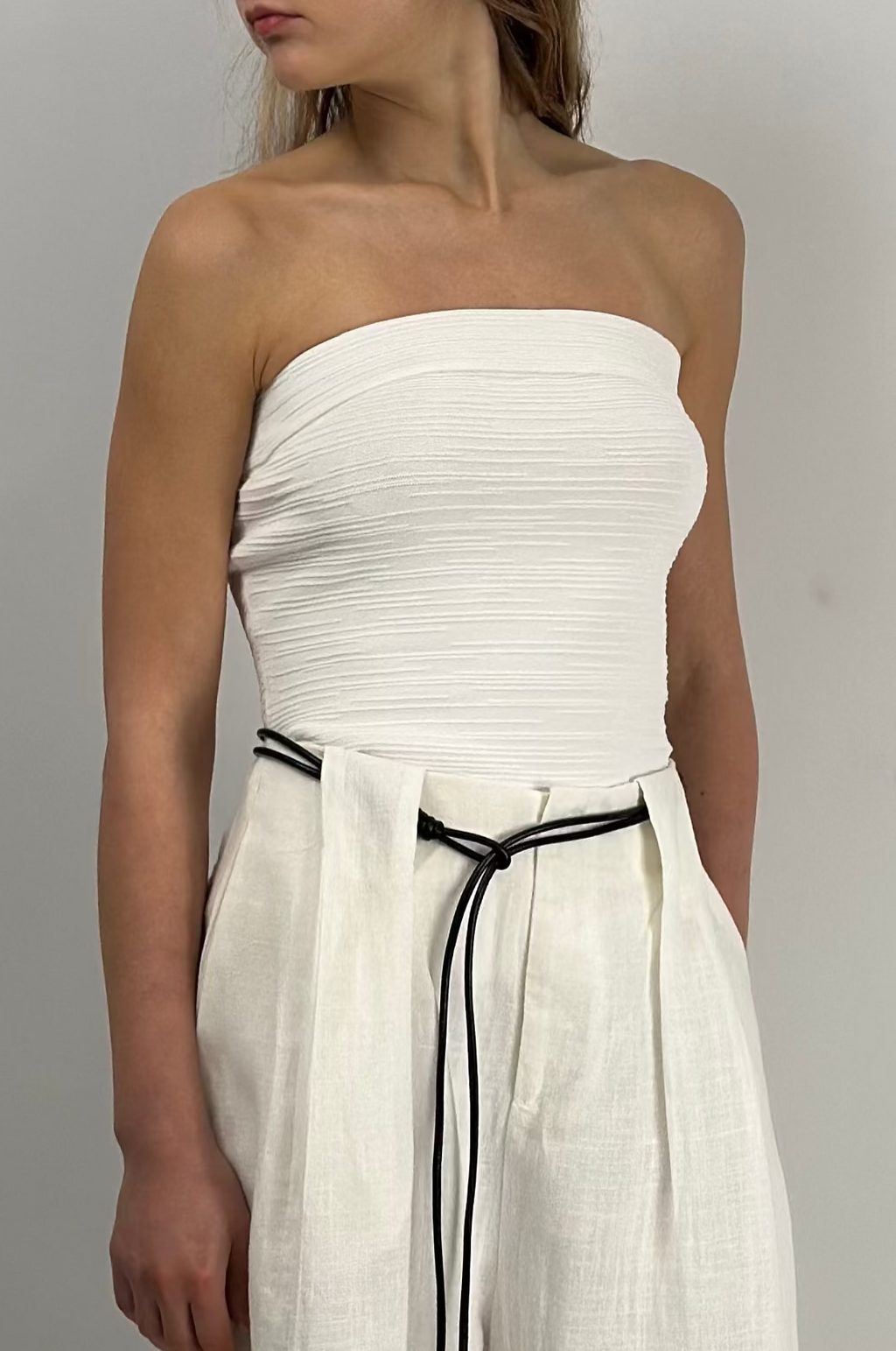 white strapless tube top