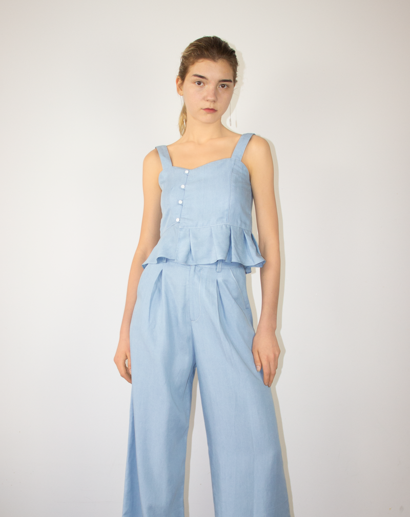 BEIINGLIN-Stitch Detailed Wide-leg Pants