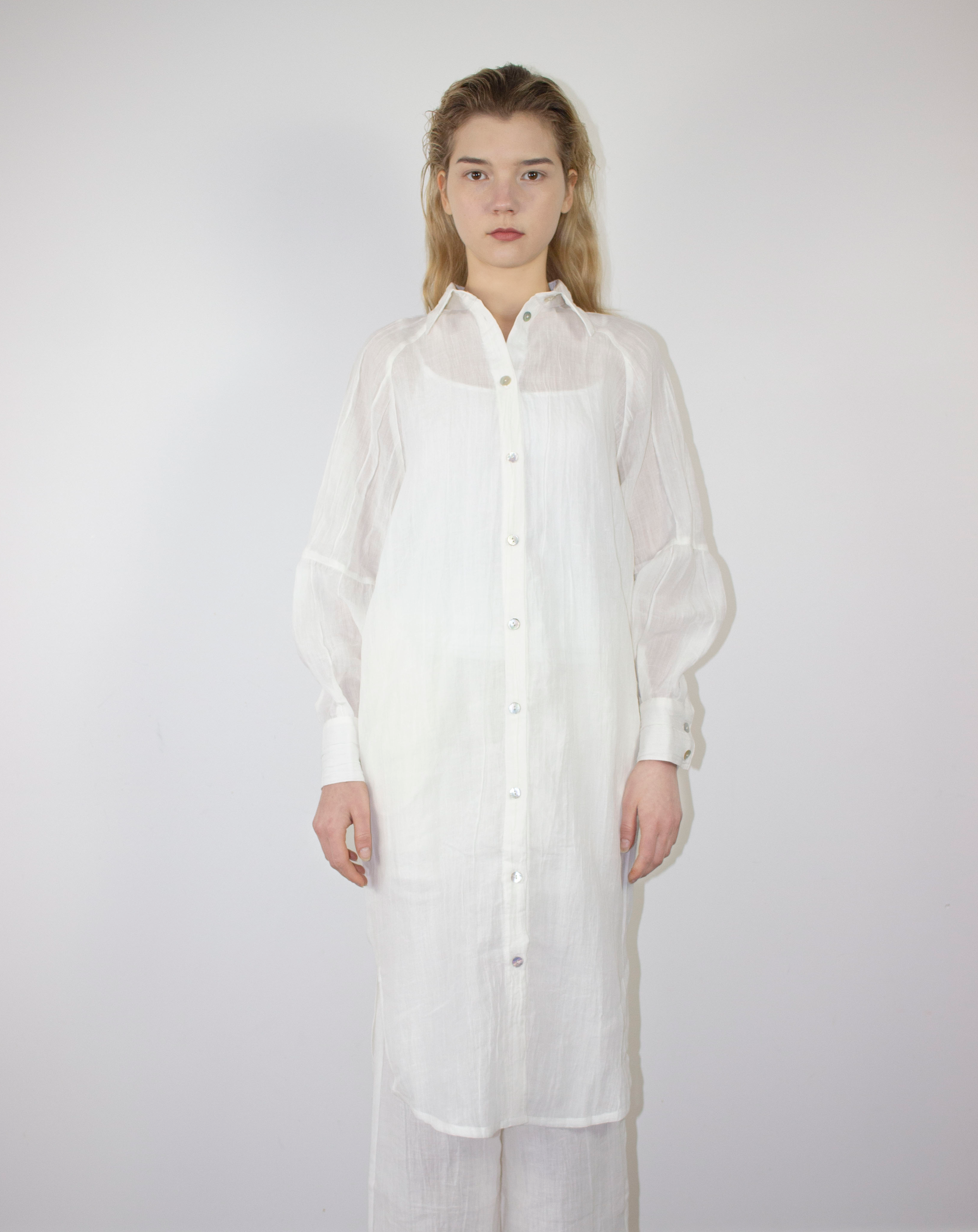 Crinkled Linen Maxi Shirt