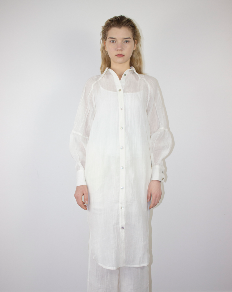 Crinkled Linen Maxi Shirt