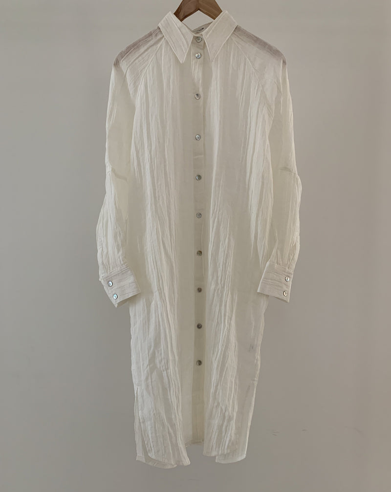 Crinkled Linen Maxi Shirt