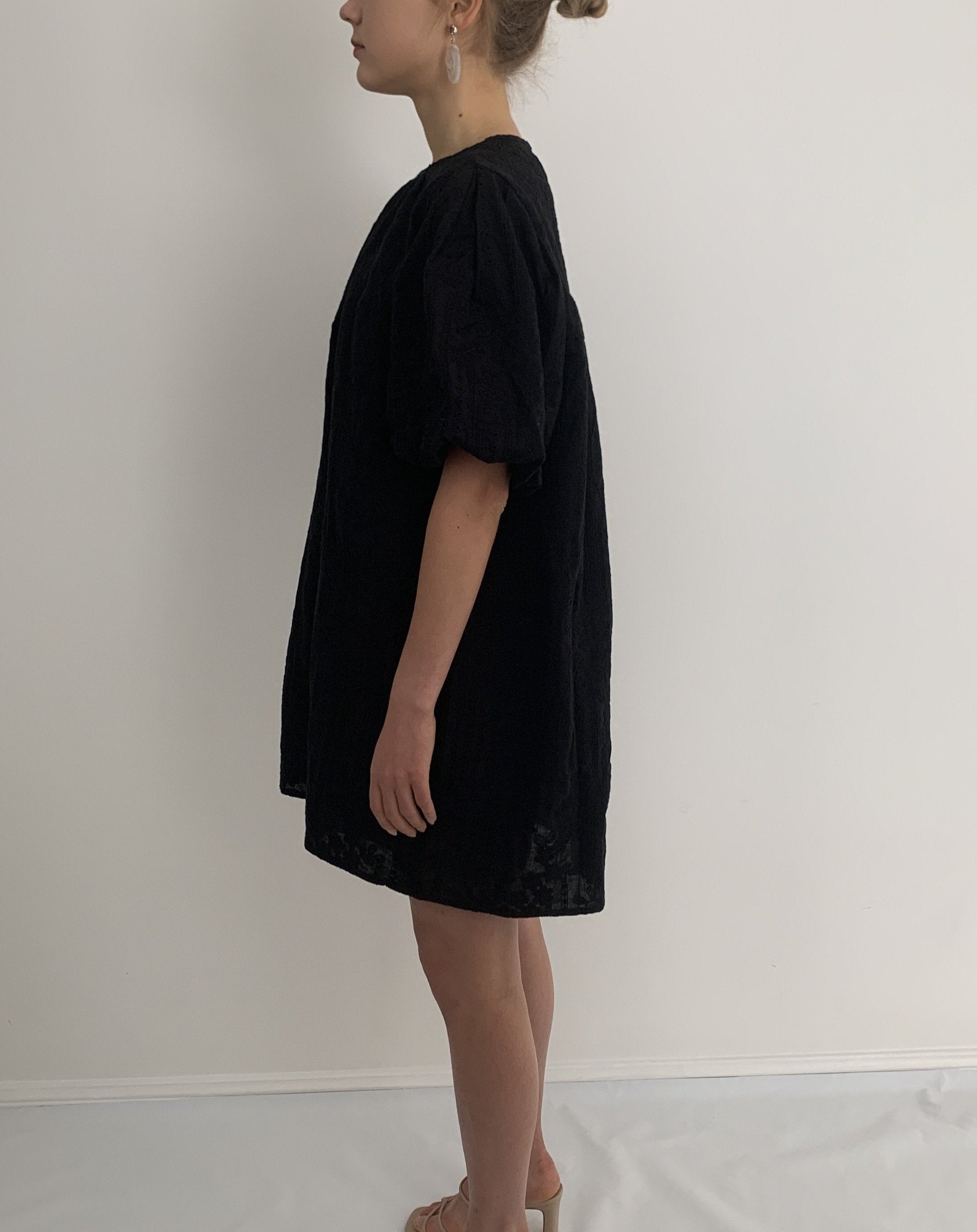 Embroidered Puff Mini Dress