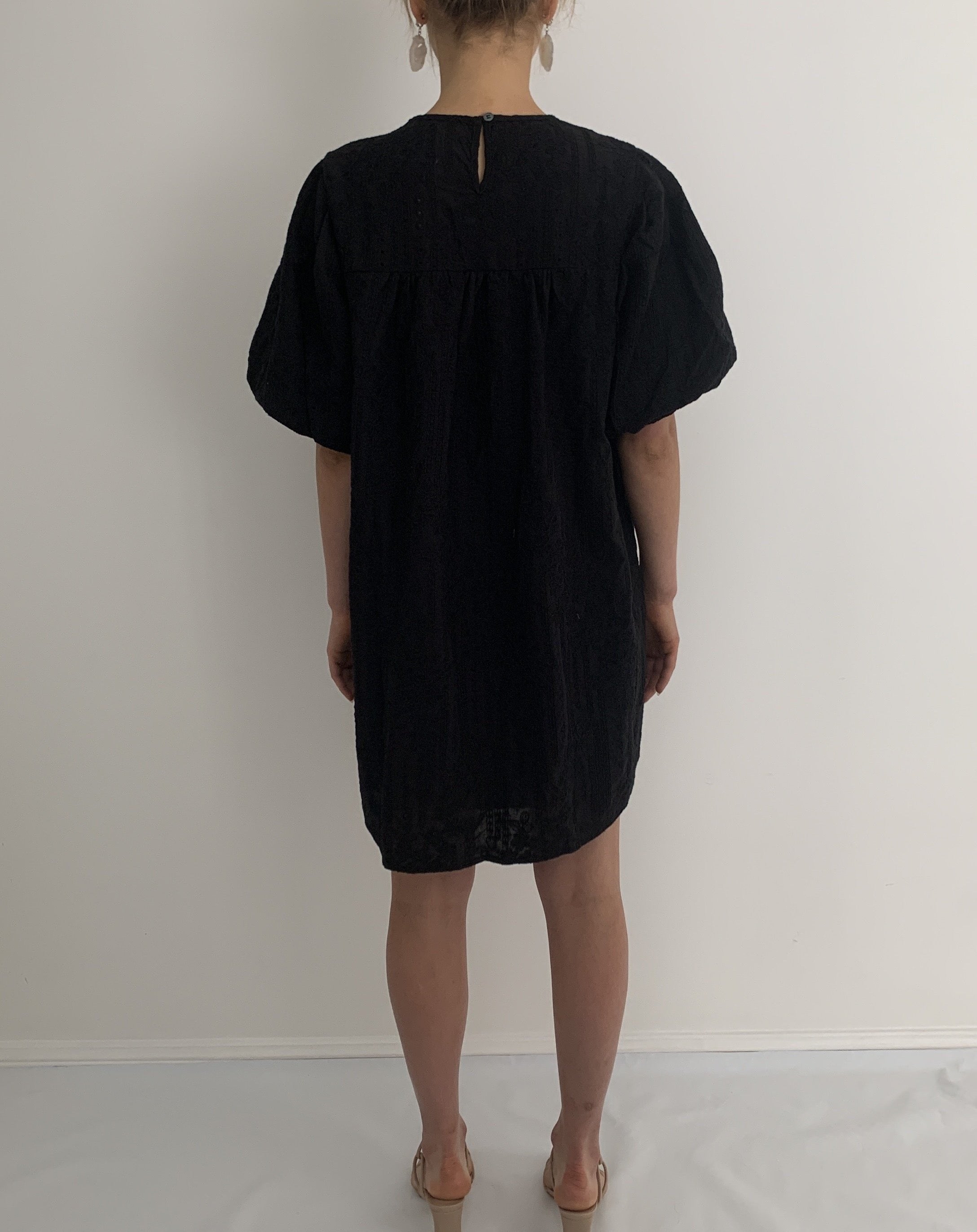 Embroidered Puff Mini Dress