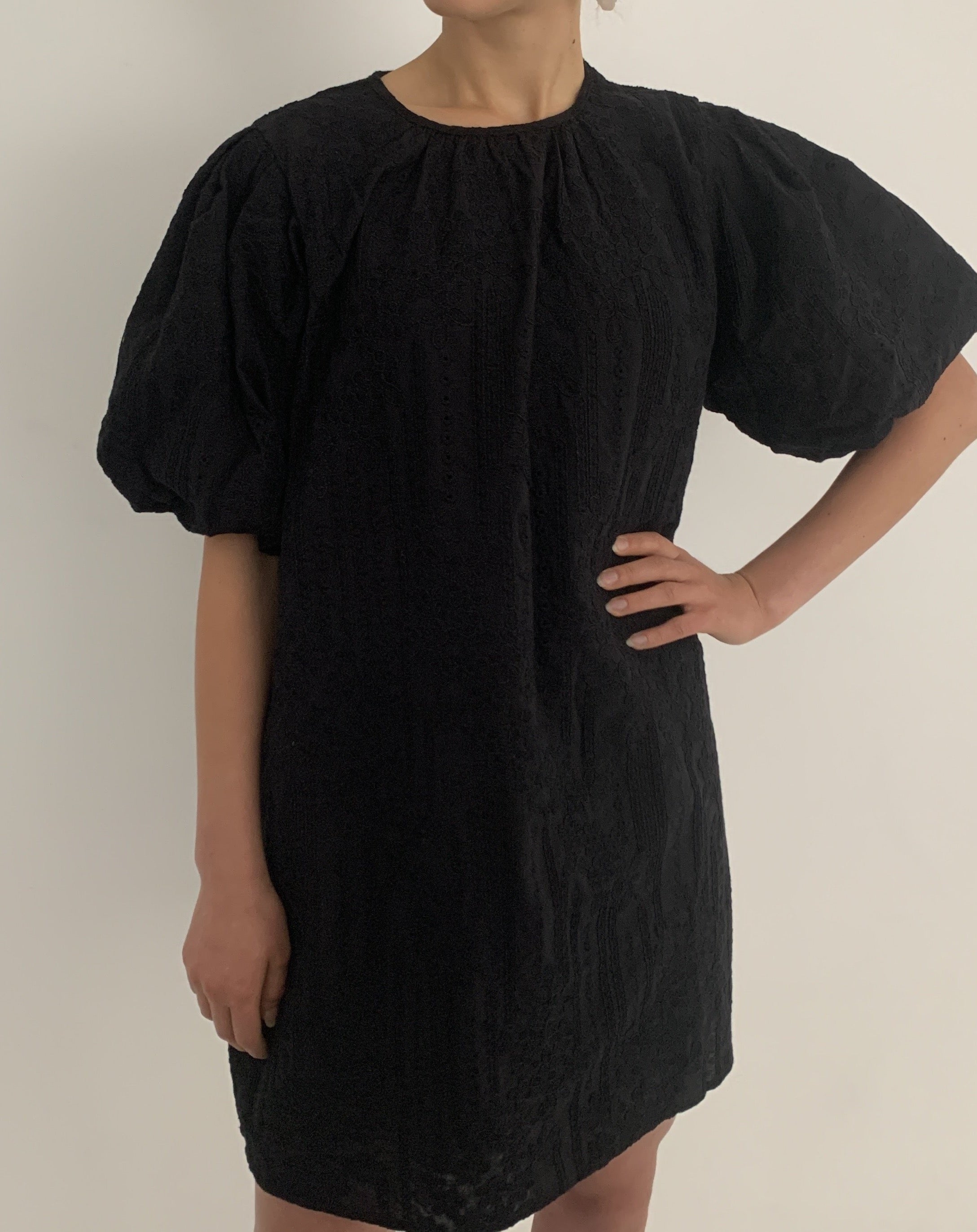Embroidered Puff Mini Dress