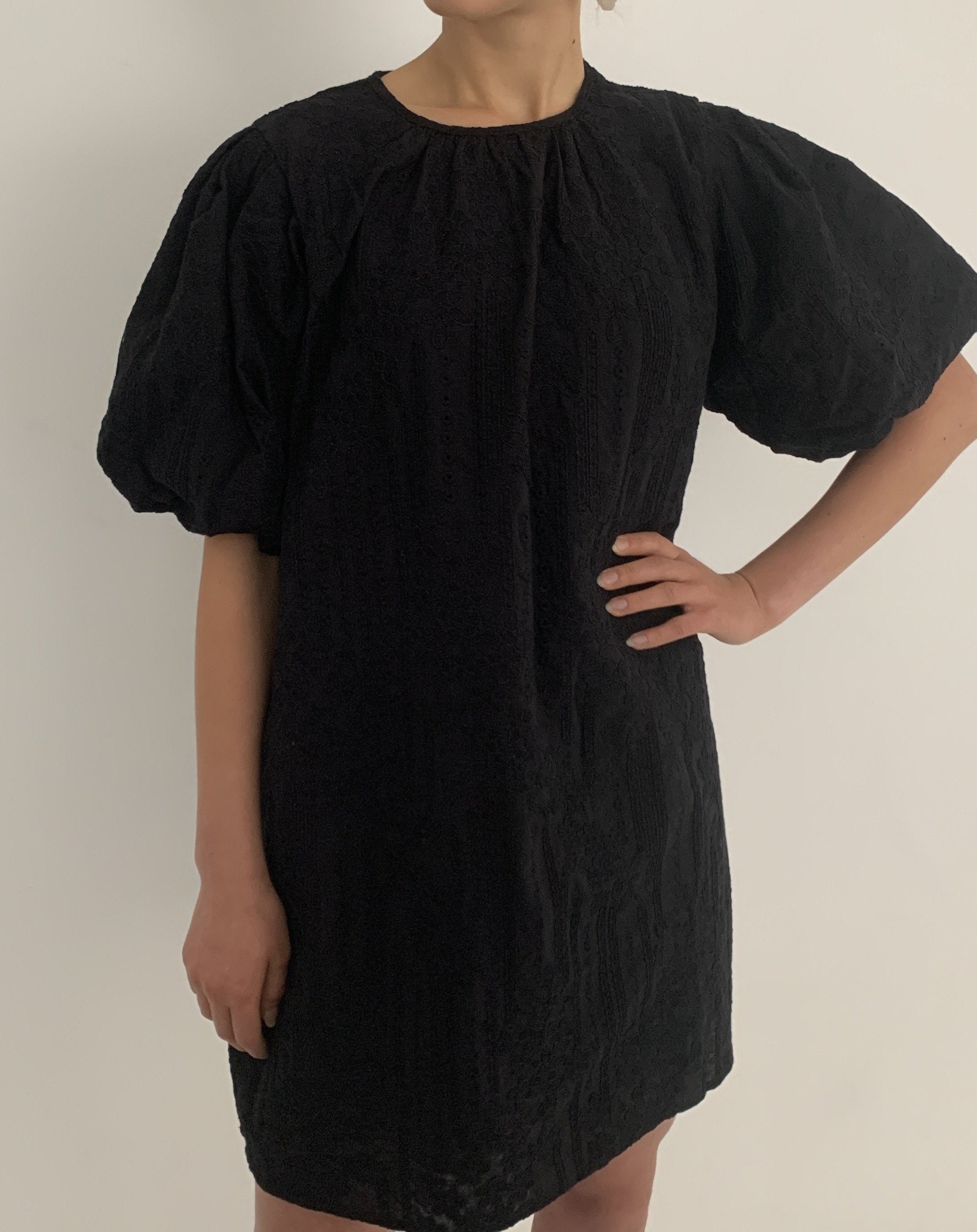 Embroidered Puff Mini Dress