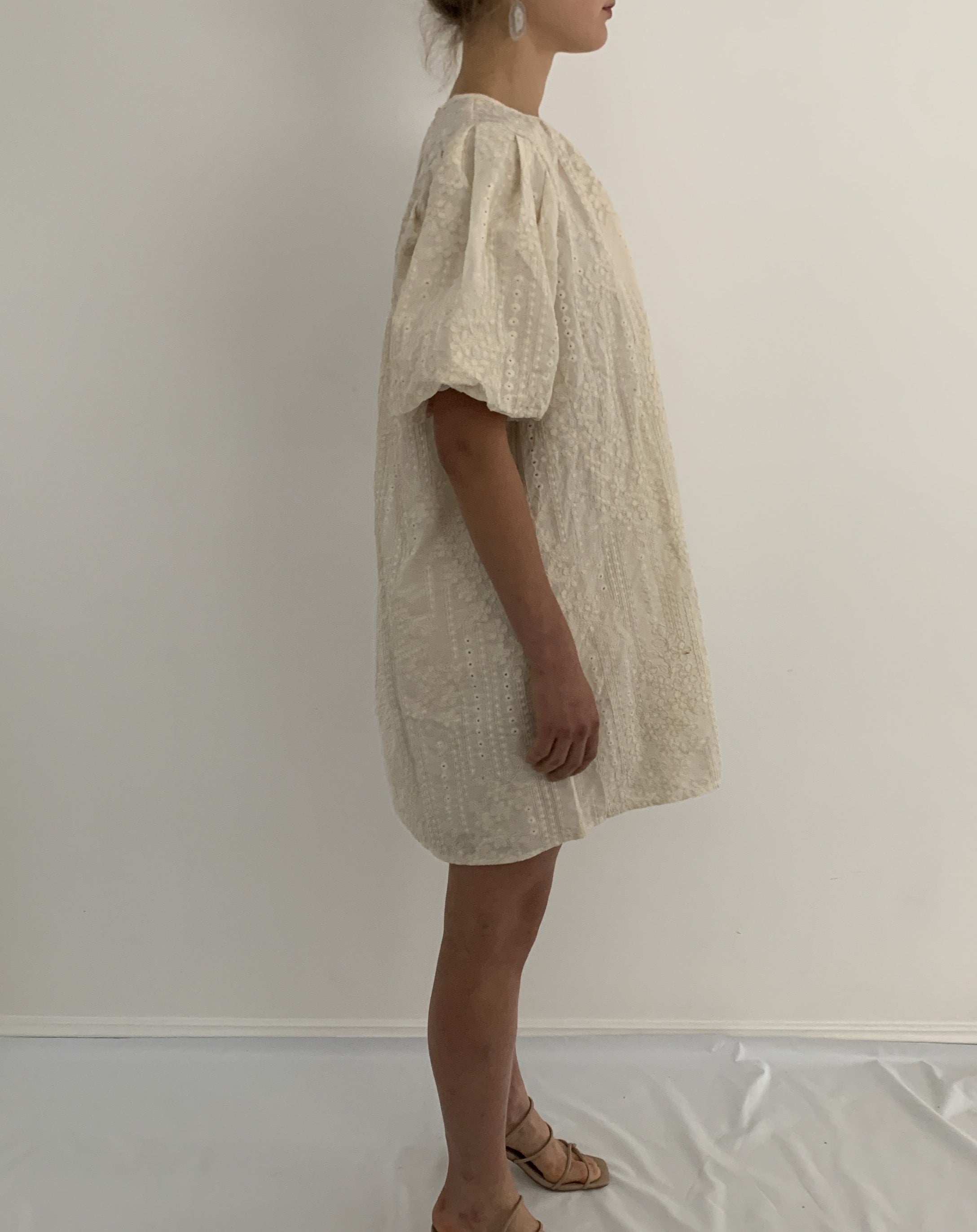 Embroidered Puff Mini Dress